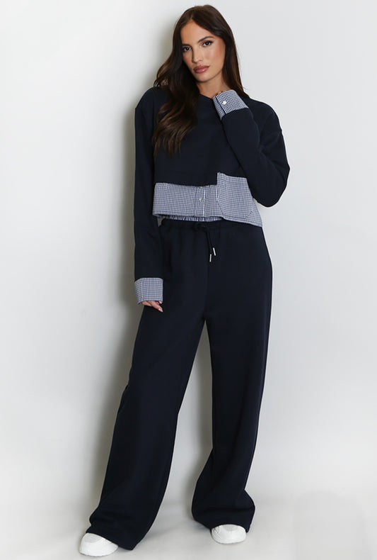 NALANI Black Checked Trim Top & Trousers Tracksuit