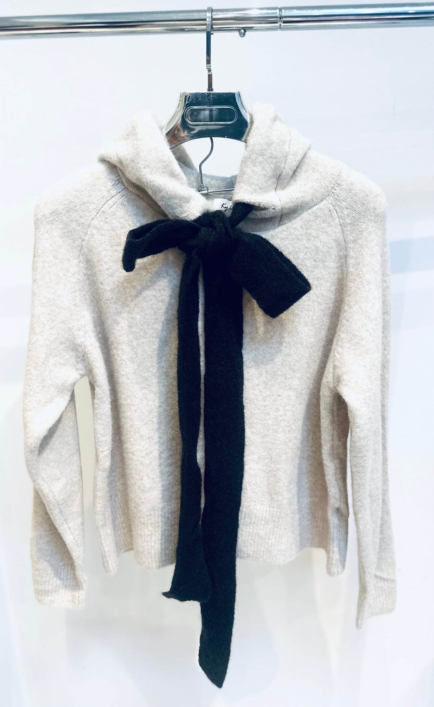 MAVEN Beige Soft Knit Bow Detail Zip Hoodie