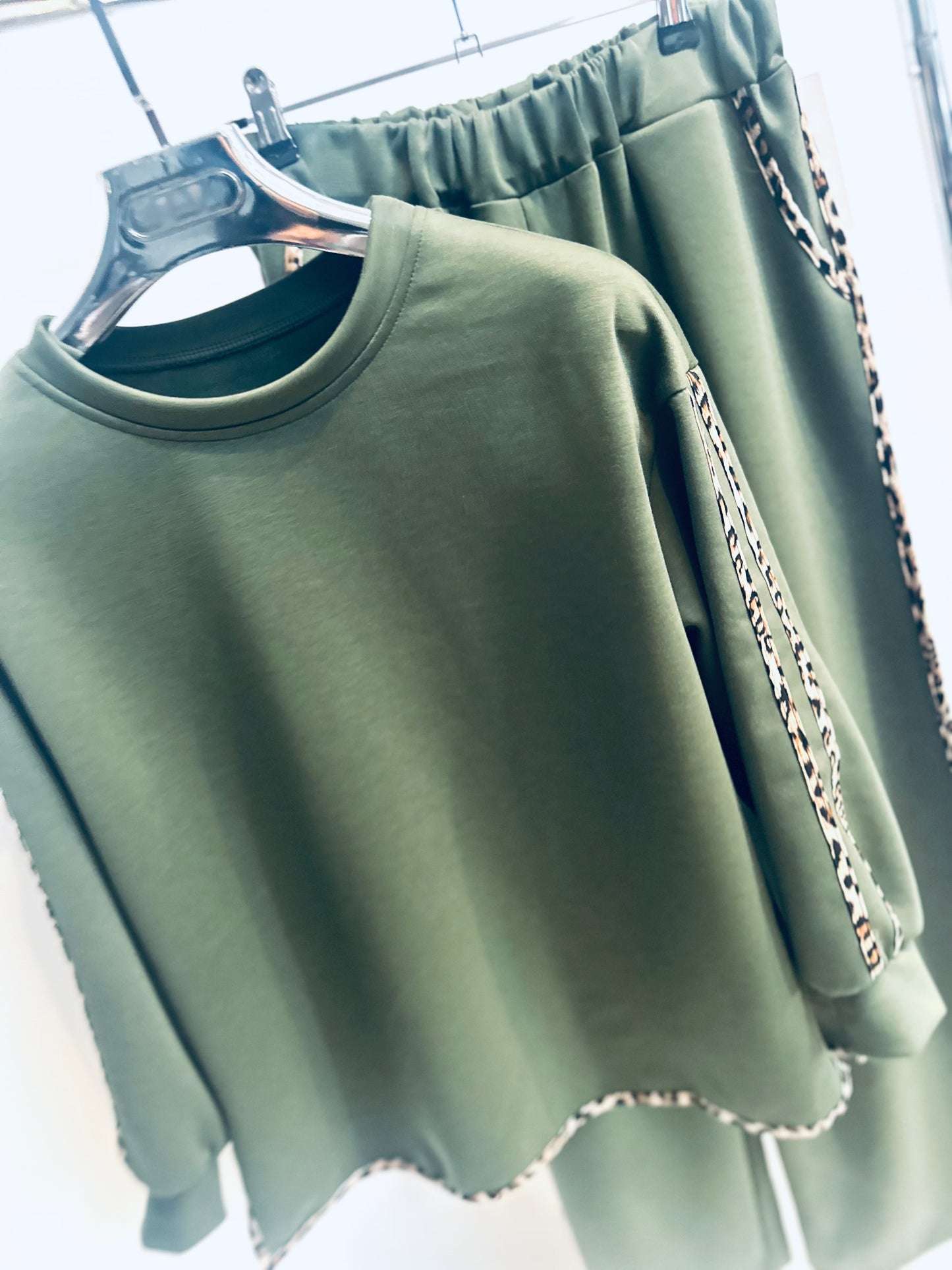 NOLANA Khaki Lounge Set with Animal Print Stripe