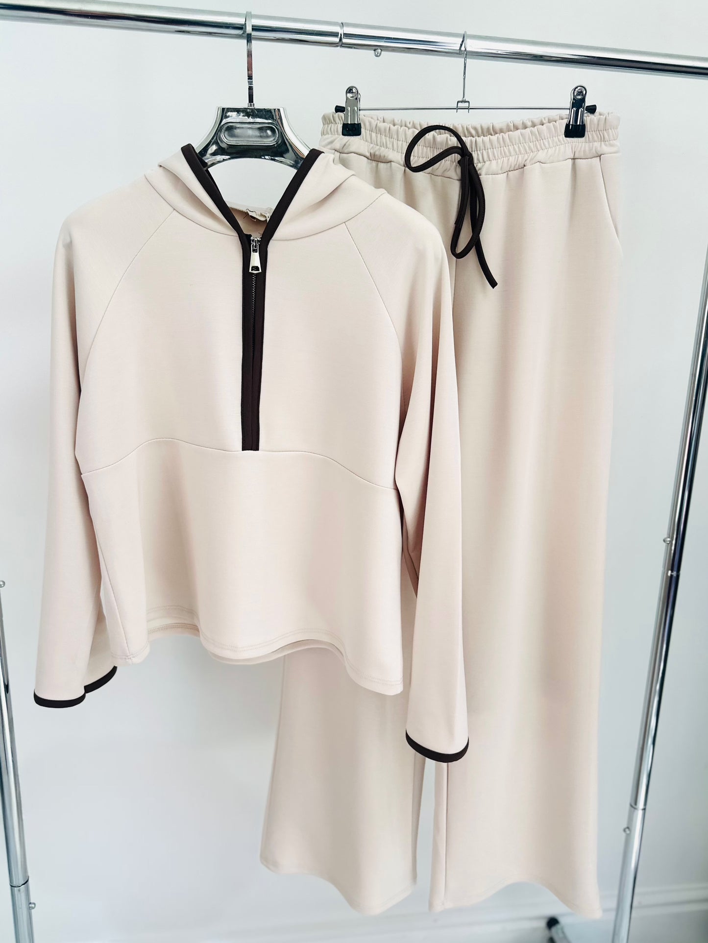 ELEYA Beige Half Zip Hoodie & Trousers Lounge Set