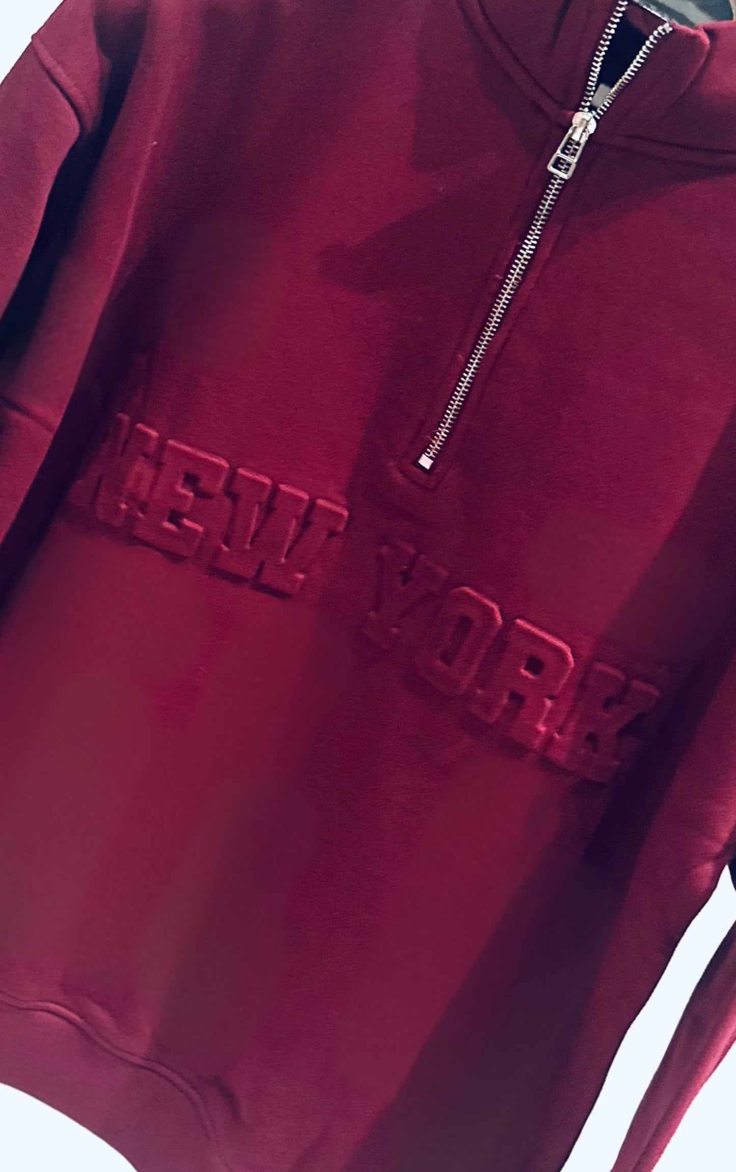NEW YORK Burgundy Embossed Half Zip Oversized Sweatshirt
