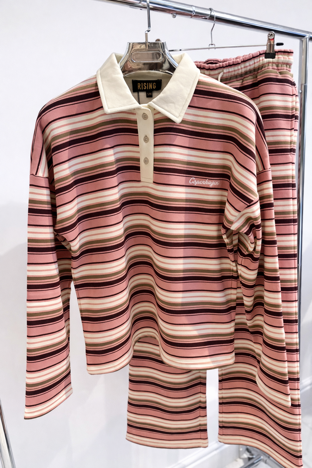 COPENHAGEN Pink Striped Rugby Jumper & Trousers Co-Ord