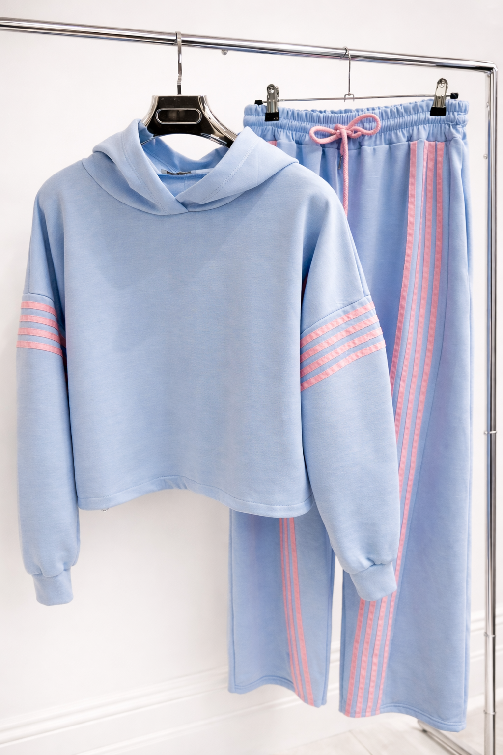 INAYA Blue Hoodie & Trousers Contrast Stripe Lounge Set