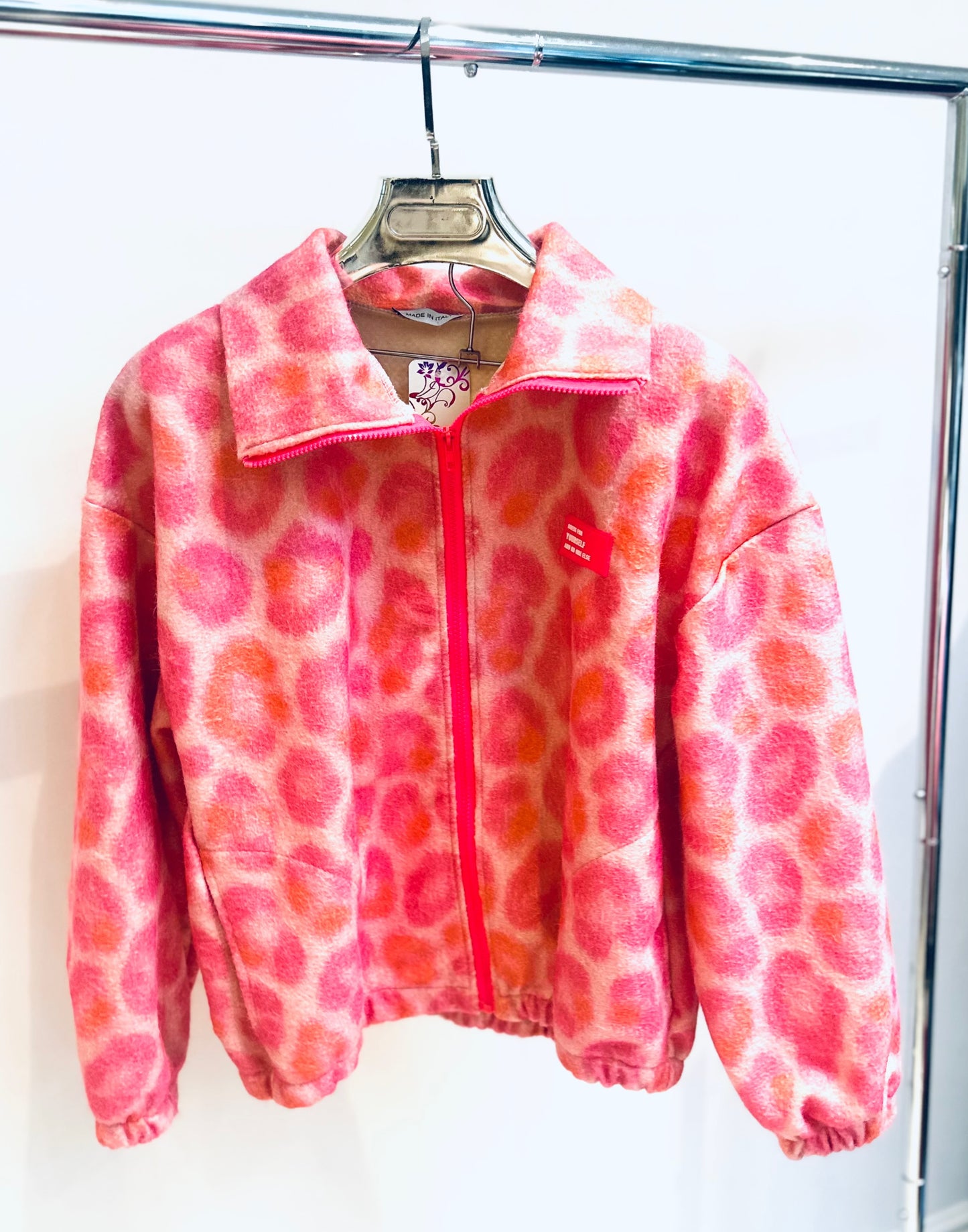 KEZIAH Pink Leopard Print Contrast Zip Jacket