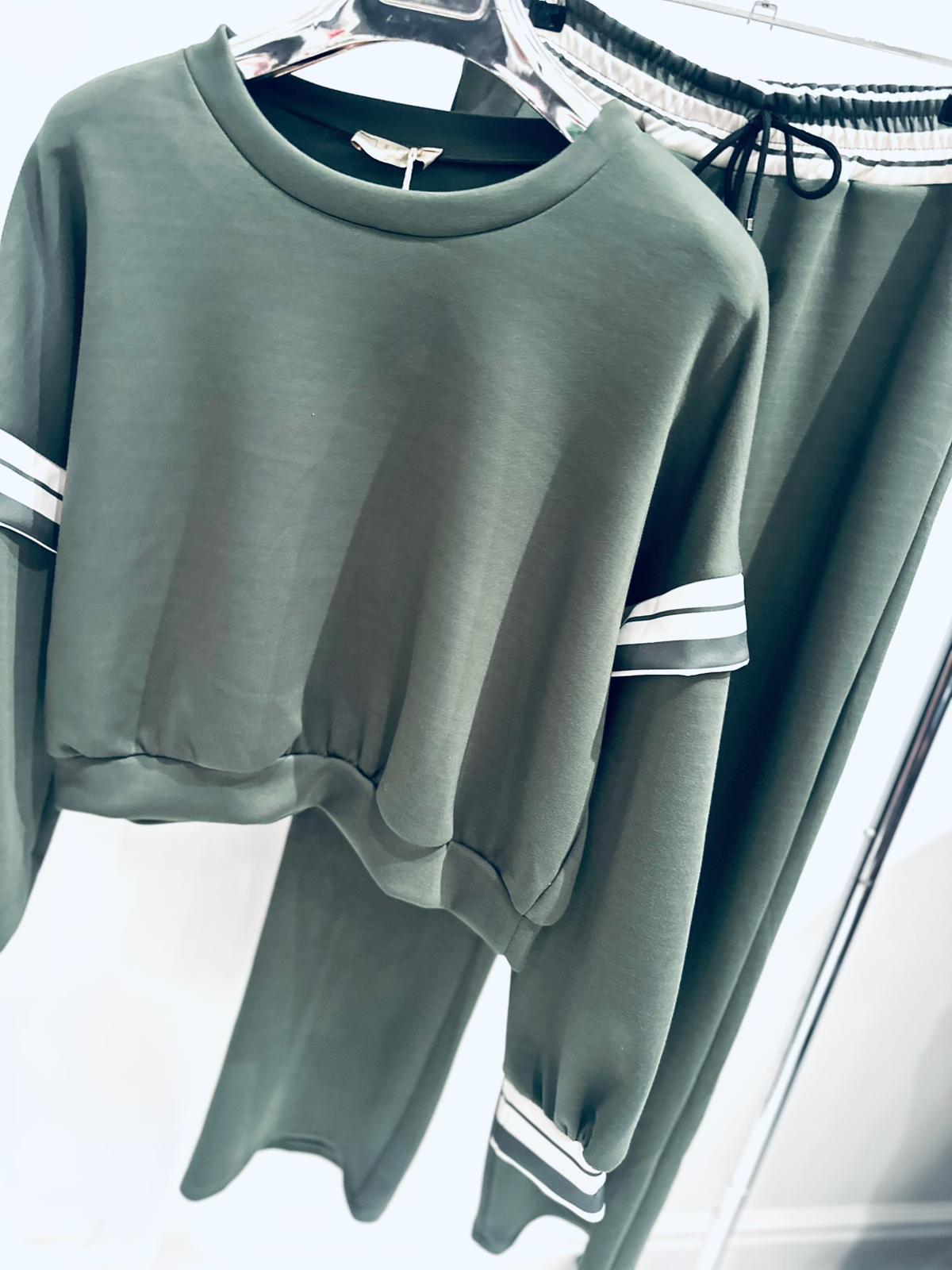 LUELLA Khaki Stripe Detail Top & Joggers Tracksuit