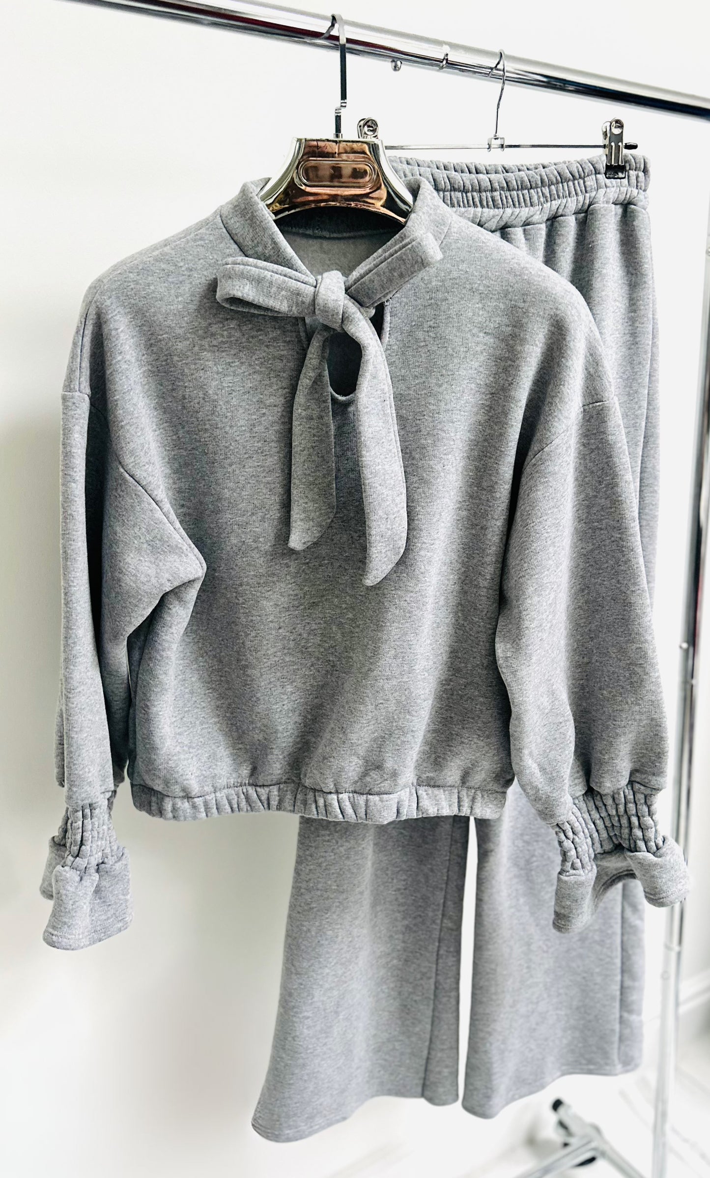 FRANCISCA Grey Tie Neck Detail Top & Pants Co-Ord