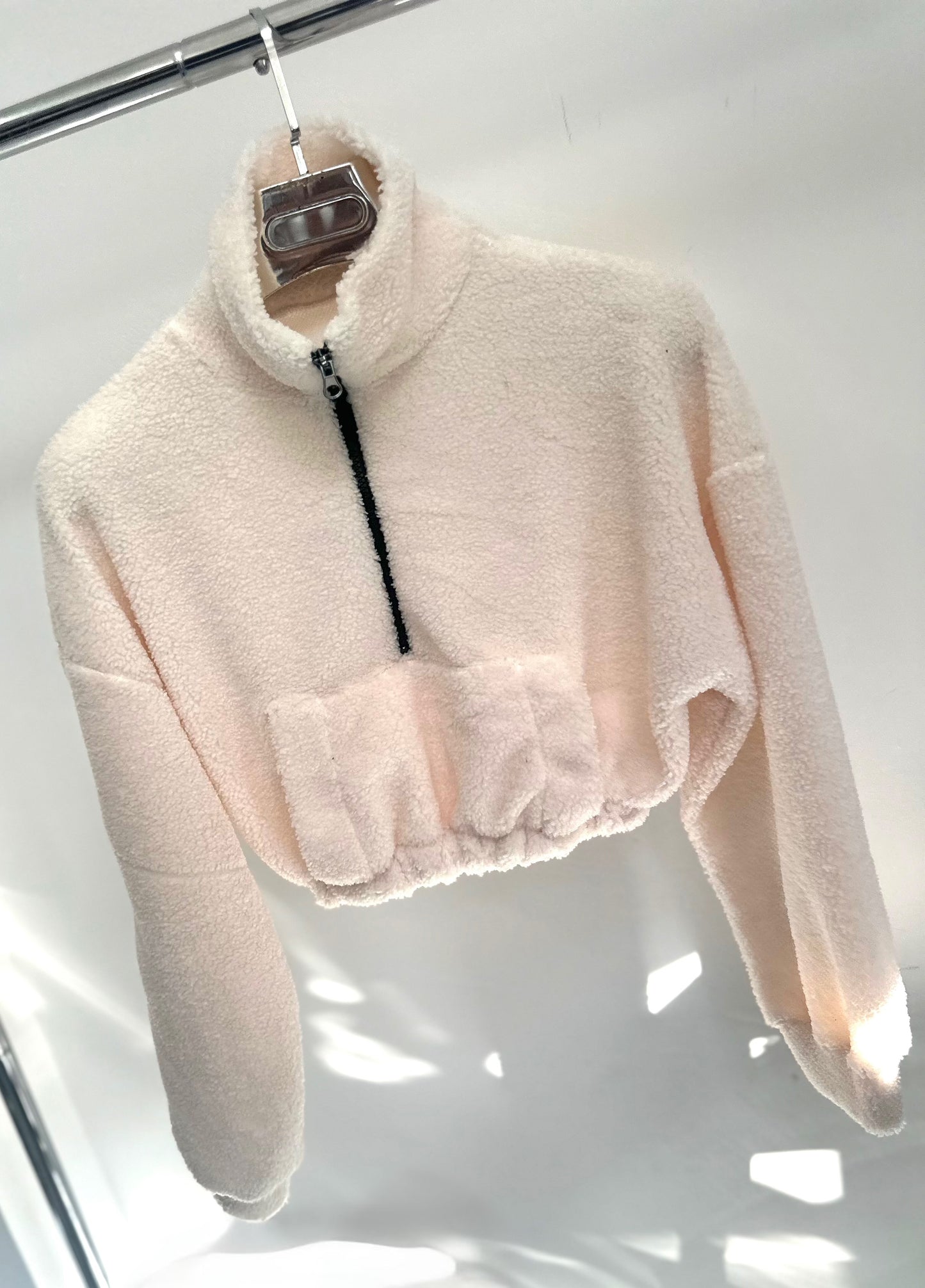 TEDDY Cream Cropped Fleece Half Zip Jumper