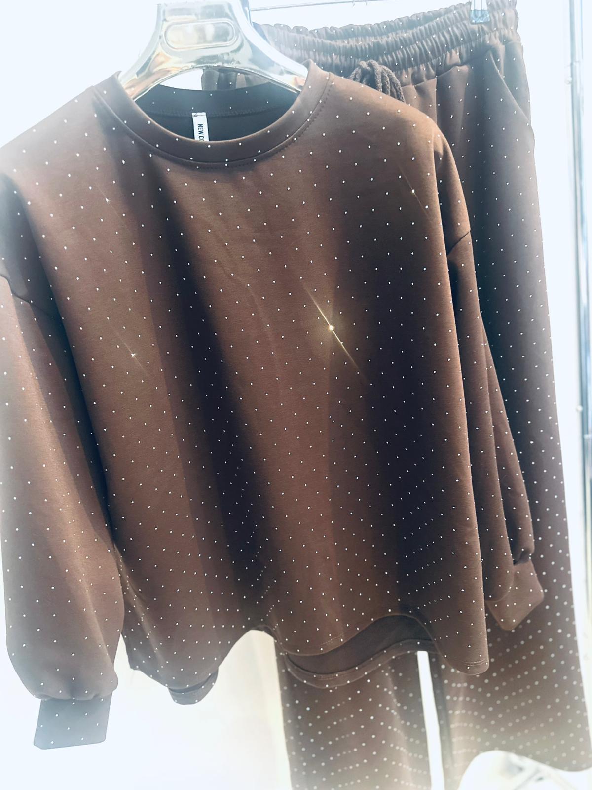 ESTELA Brown Studded Detail Top & Pants Set