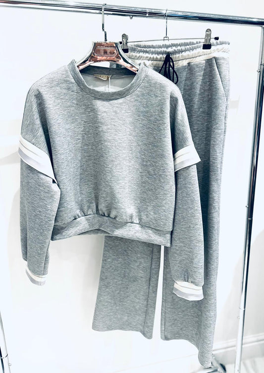 LUELLA Grey Stripe Detail Top & Joggers Tracksuit