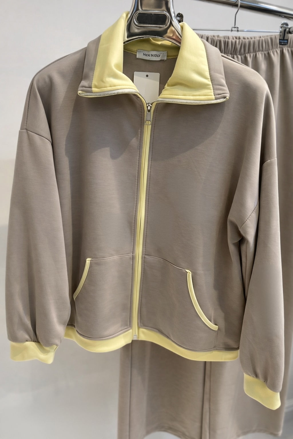 YURENA Taupe Contrast Zip Jacket & Trousers Co-Ord