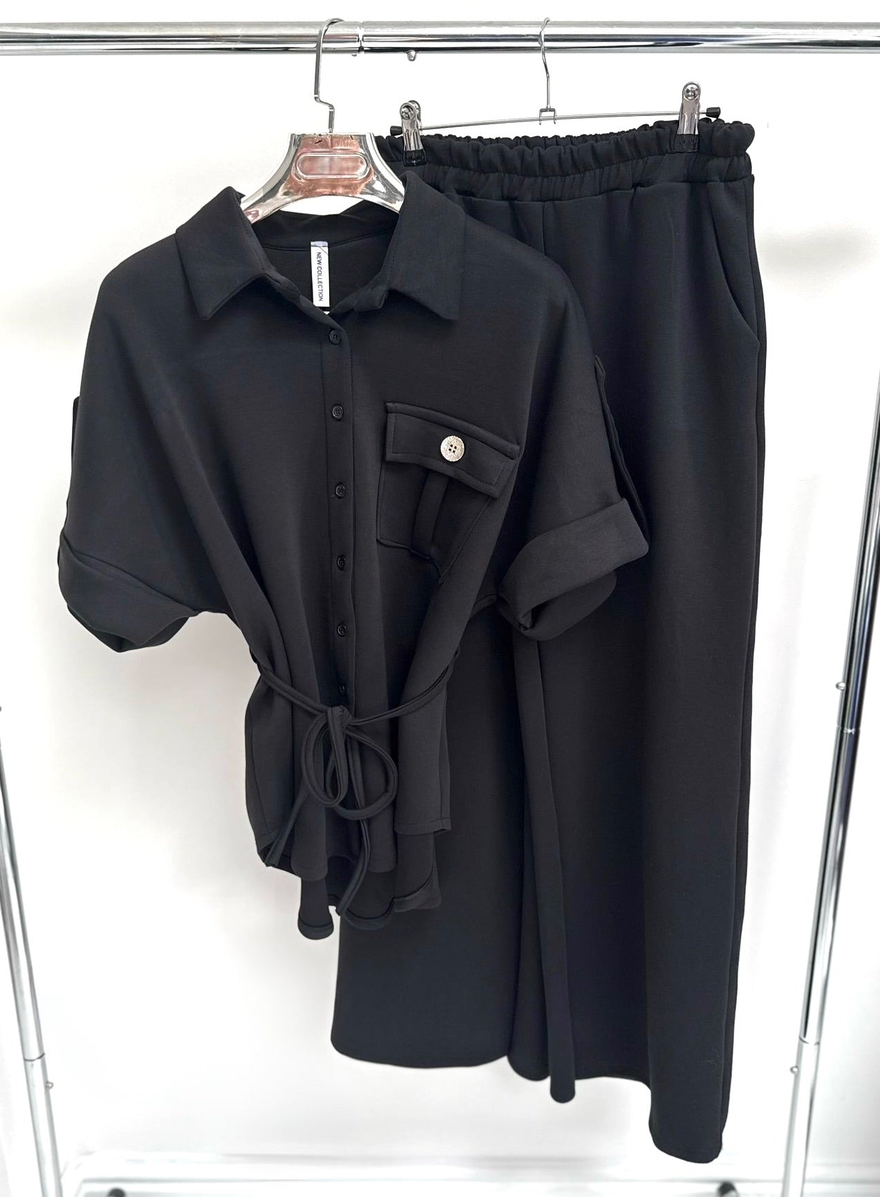 SAKINA Black Pocket Button Detail Top & Trousers Co-Ord