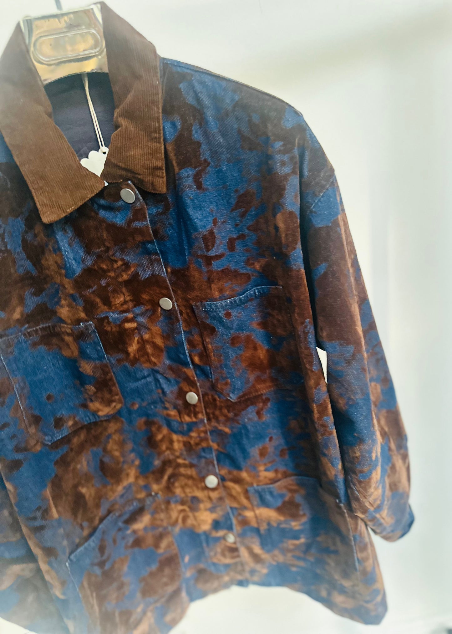 SHAZIA Blue & Brown Printed Oversized Jacket
