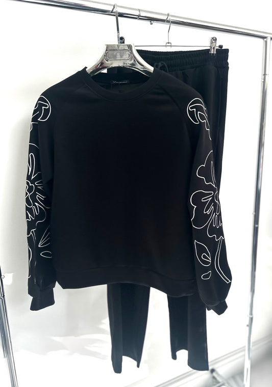 ARANZA Black Floral Arm Detail Top & Trousers Co-Ord