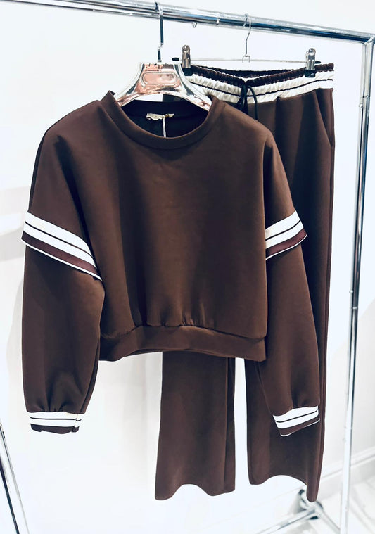 LUELLA Brown Stripe Detail Top & Joggers Tracksuit