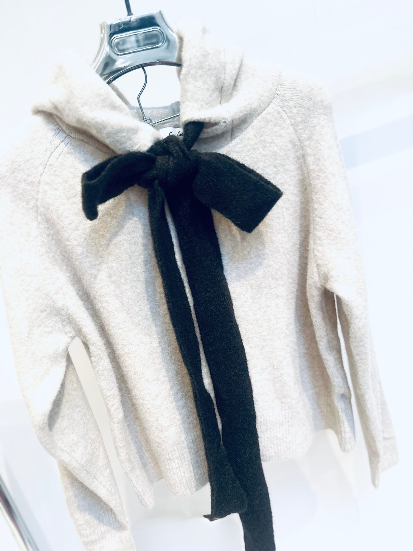 MAVEN Beige Soft Knit Bow Detail Zip Hoodie