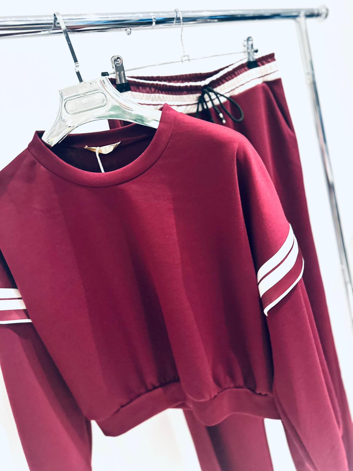 LUELLA Burgundy Stripe Detail Top & Joggers Tracksuit