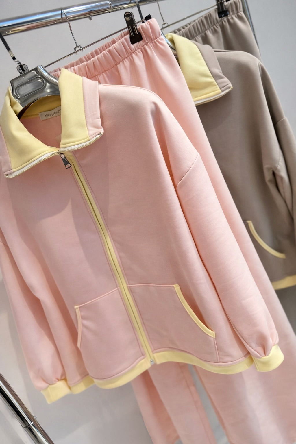 YURENA Taupe Contrast Zip Jacket & Trousers Co-Ord