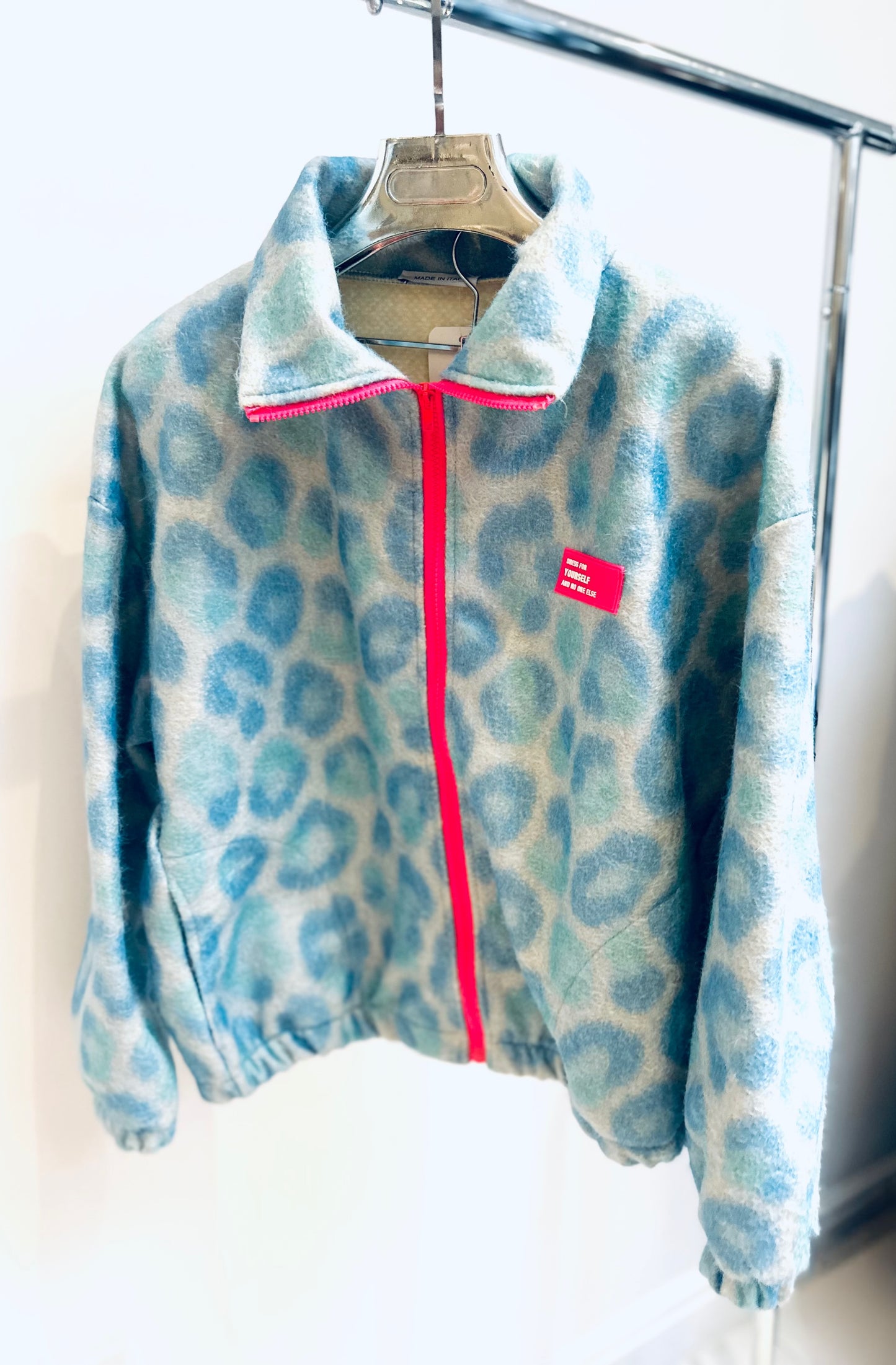 KEZIAH Blue Leopard Print Contrast Zip Jacket