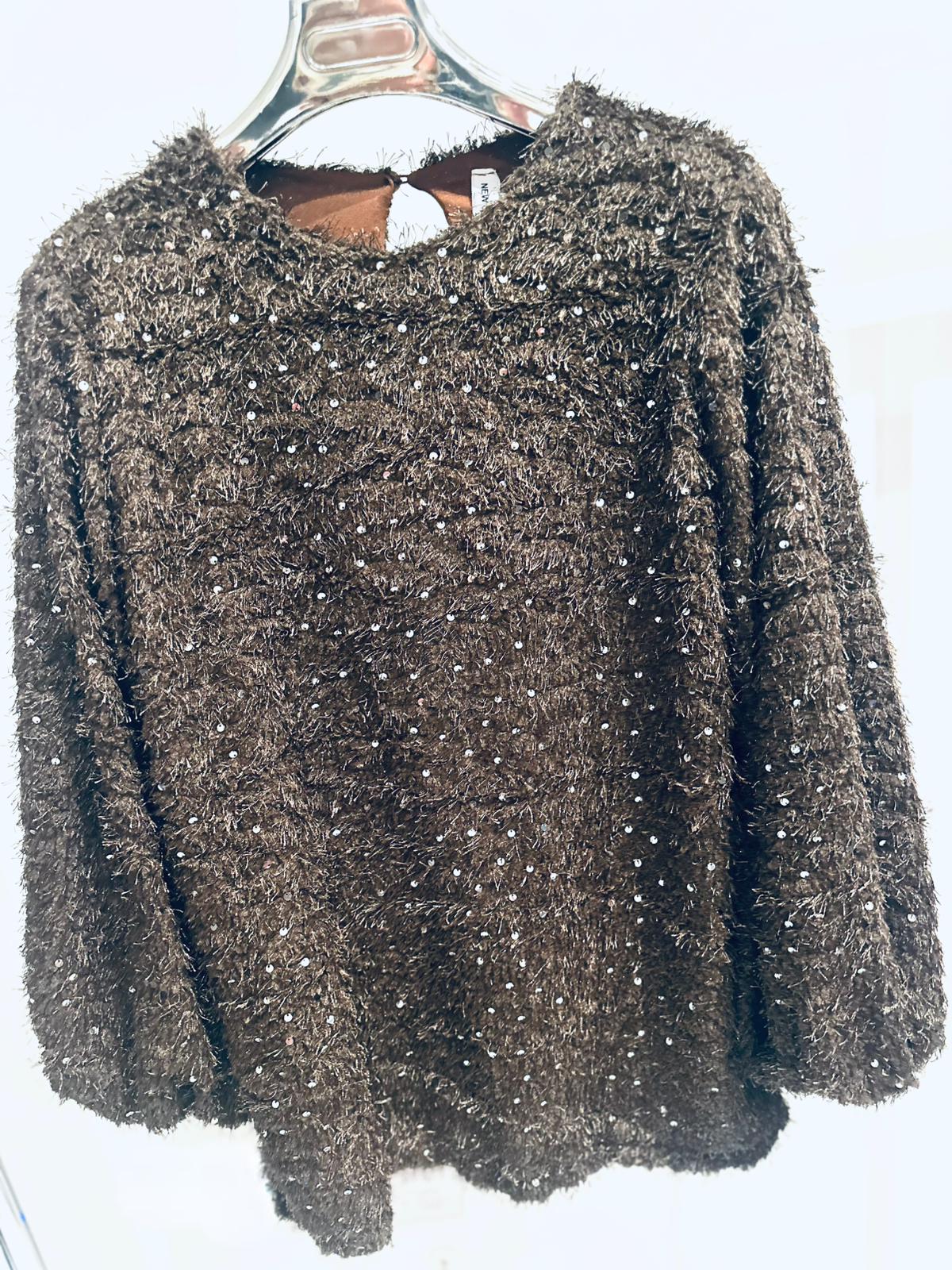 KOAMI Brown Sequin Detail Fluffy Jumper