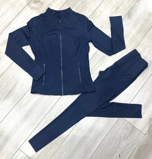 LULU Navy Zip Jacket & Leggings Gym Set