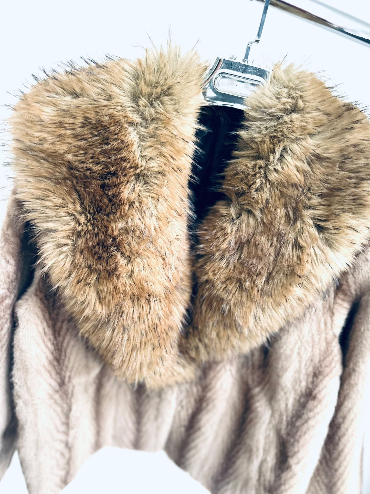 KALIYAH Brown Faux Fur Collared Oversized Jacket