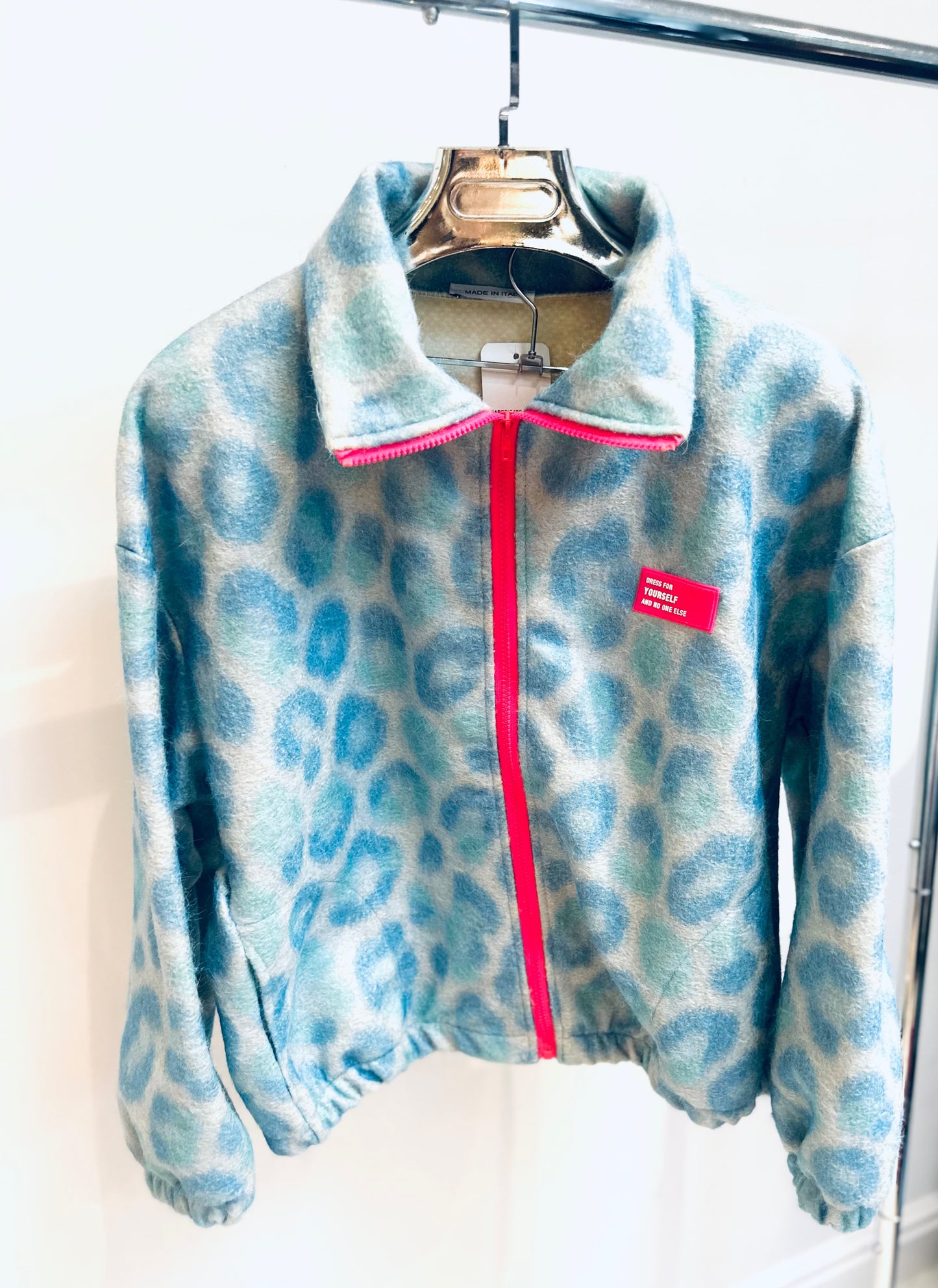 KEZIAH Blue Leopard Print Contrast Zip Jacket