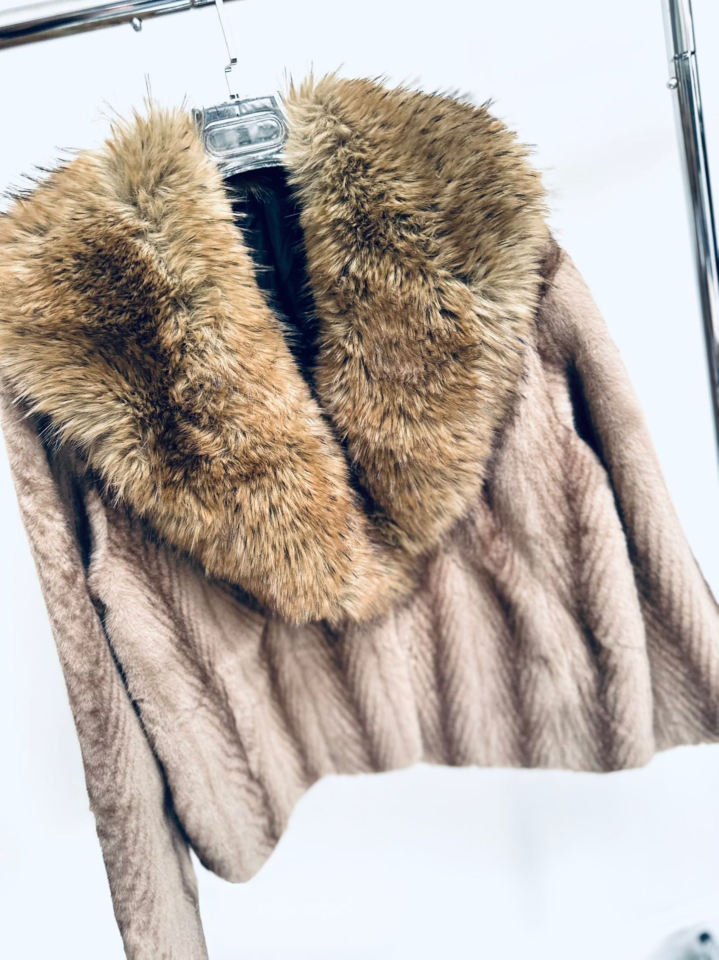 KALIYAH Brown Faux Fur Collared Oversized Jacket