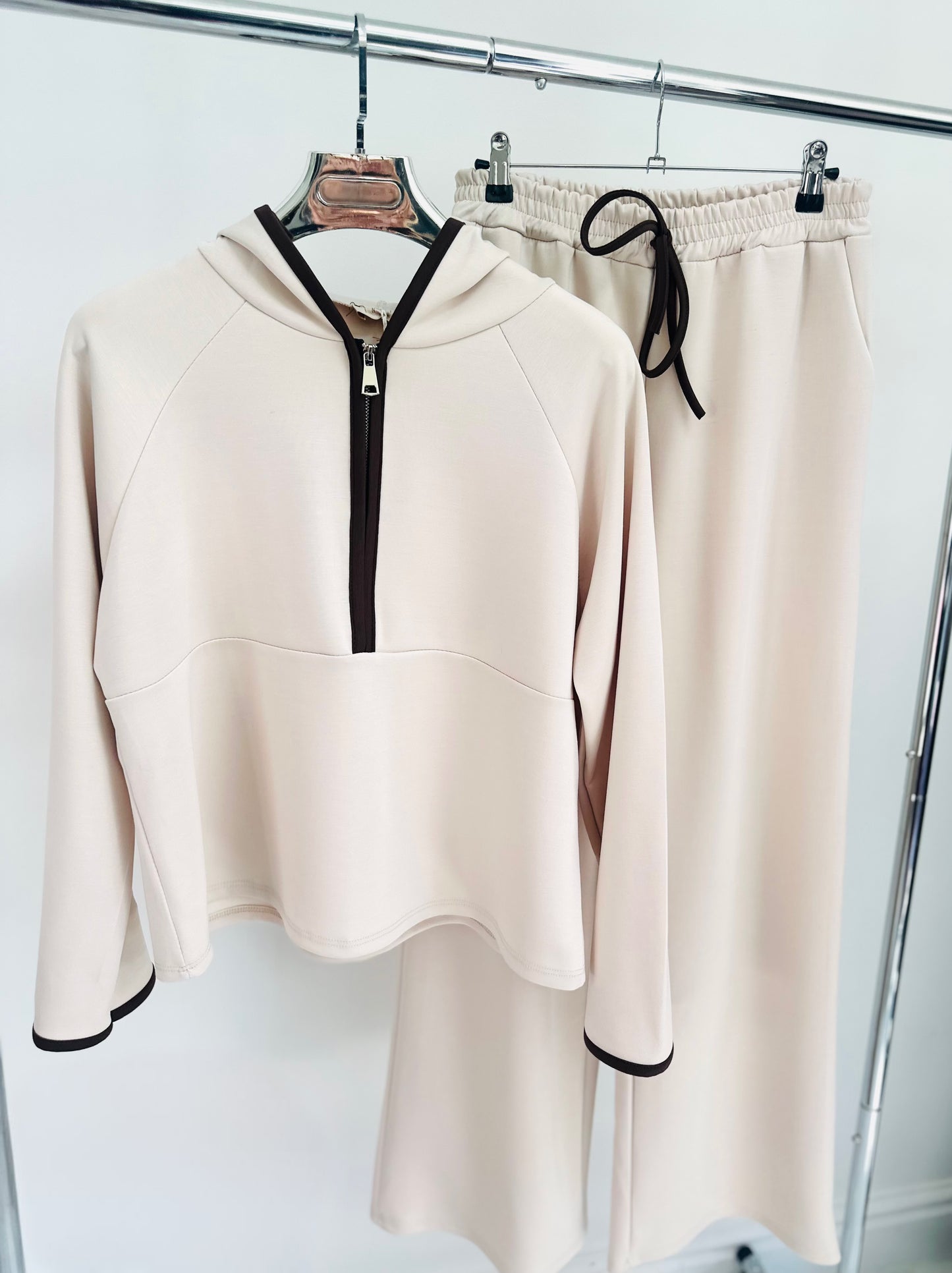 ELEYA Beige Half Zip Hoodie & Trousers Lounge Set