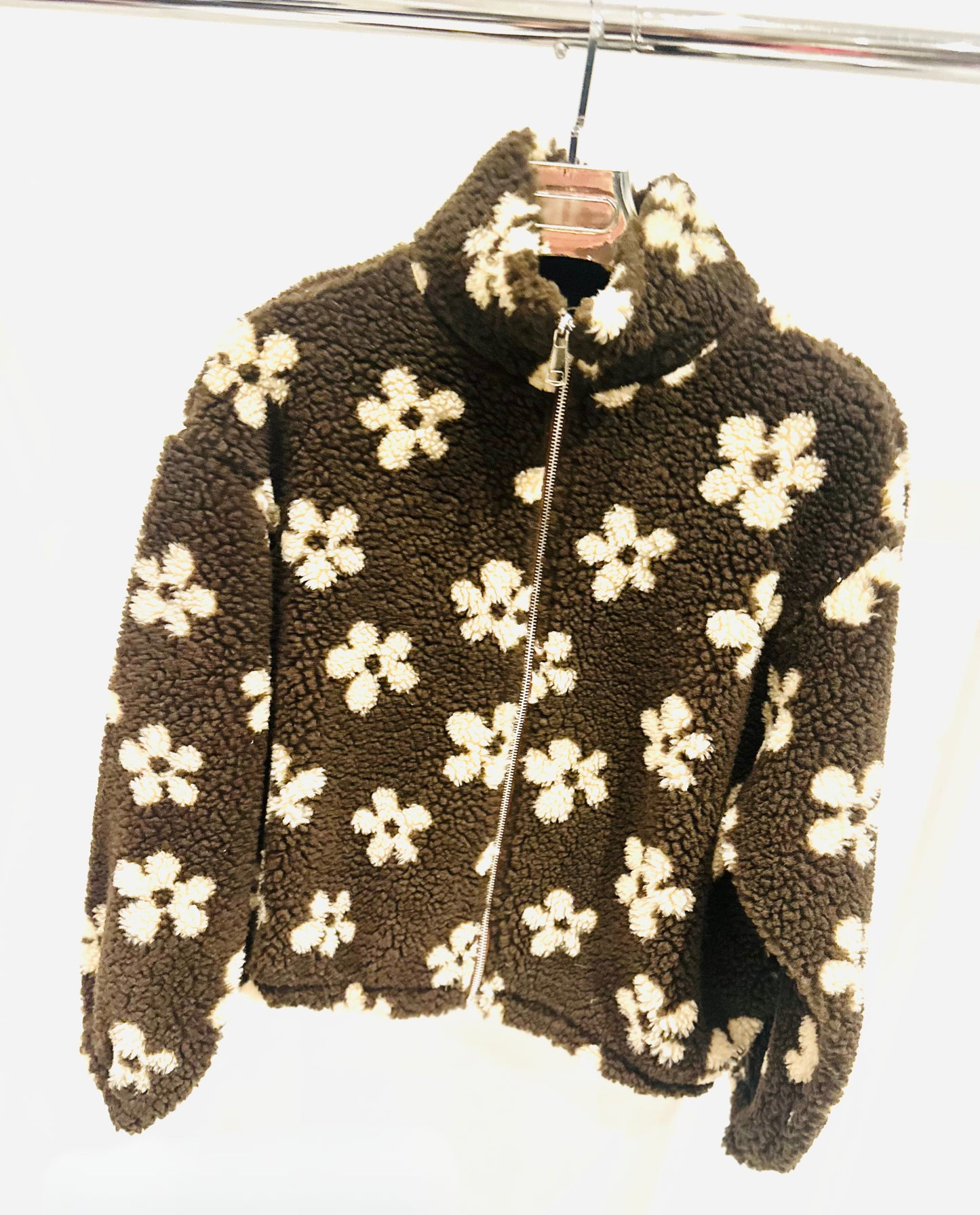ZALIKA Brown Flower Printed Zip Fleece