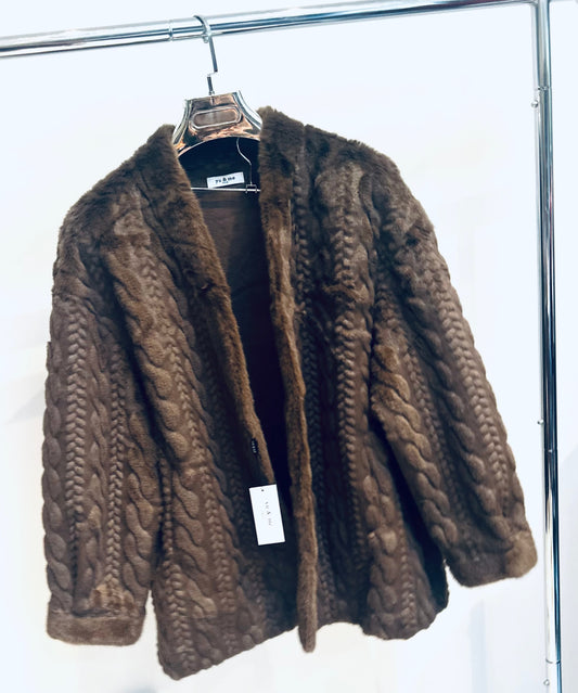 AVAYAH Brown Cable Patterned Short Faux Fur Jacket
