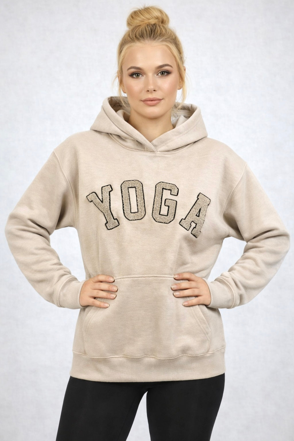YOGA Beige Embossed Oversized Hoodie