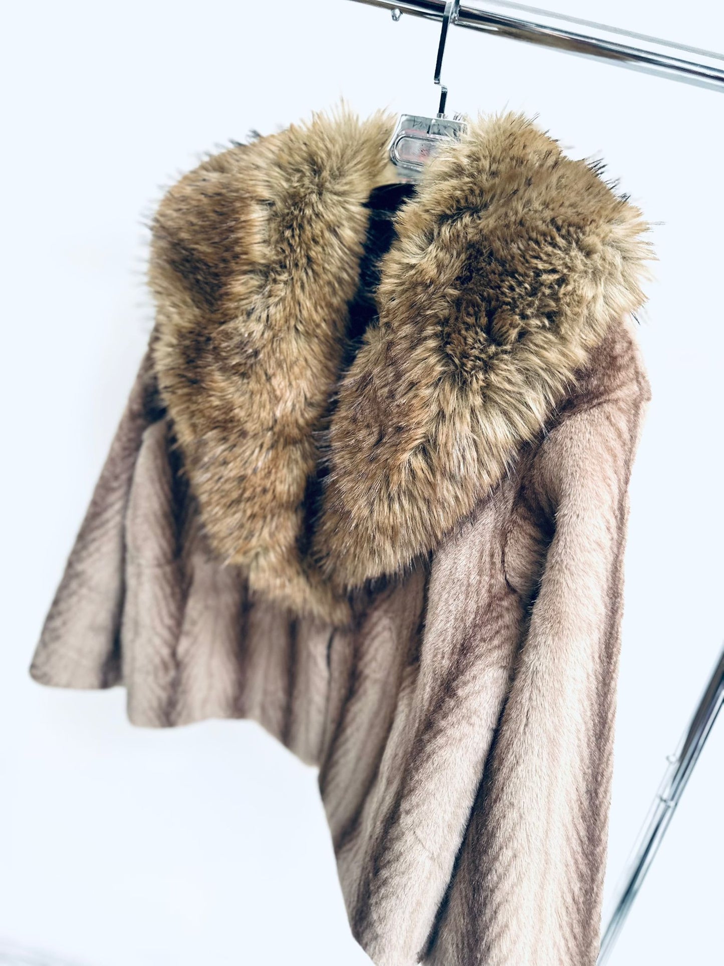 KALIYAH Brown Faux Fur Collared Oversized Jacket