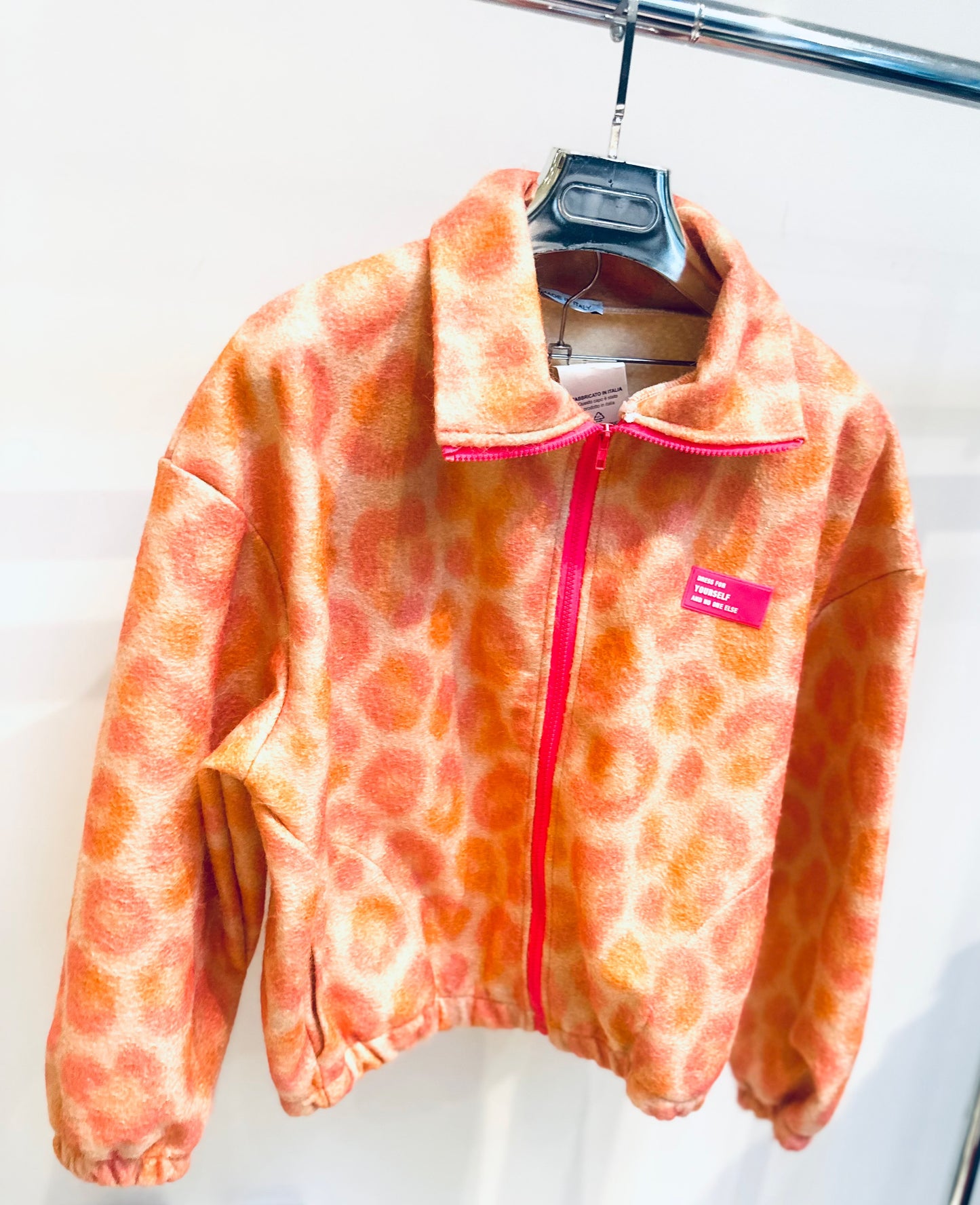 KEZIAH Orange Leopard Print Contrast Zip Jacket