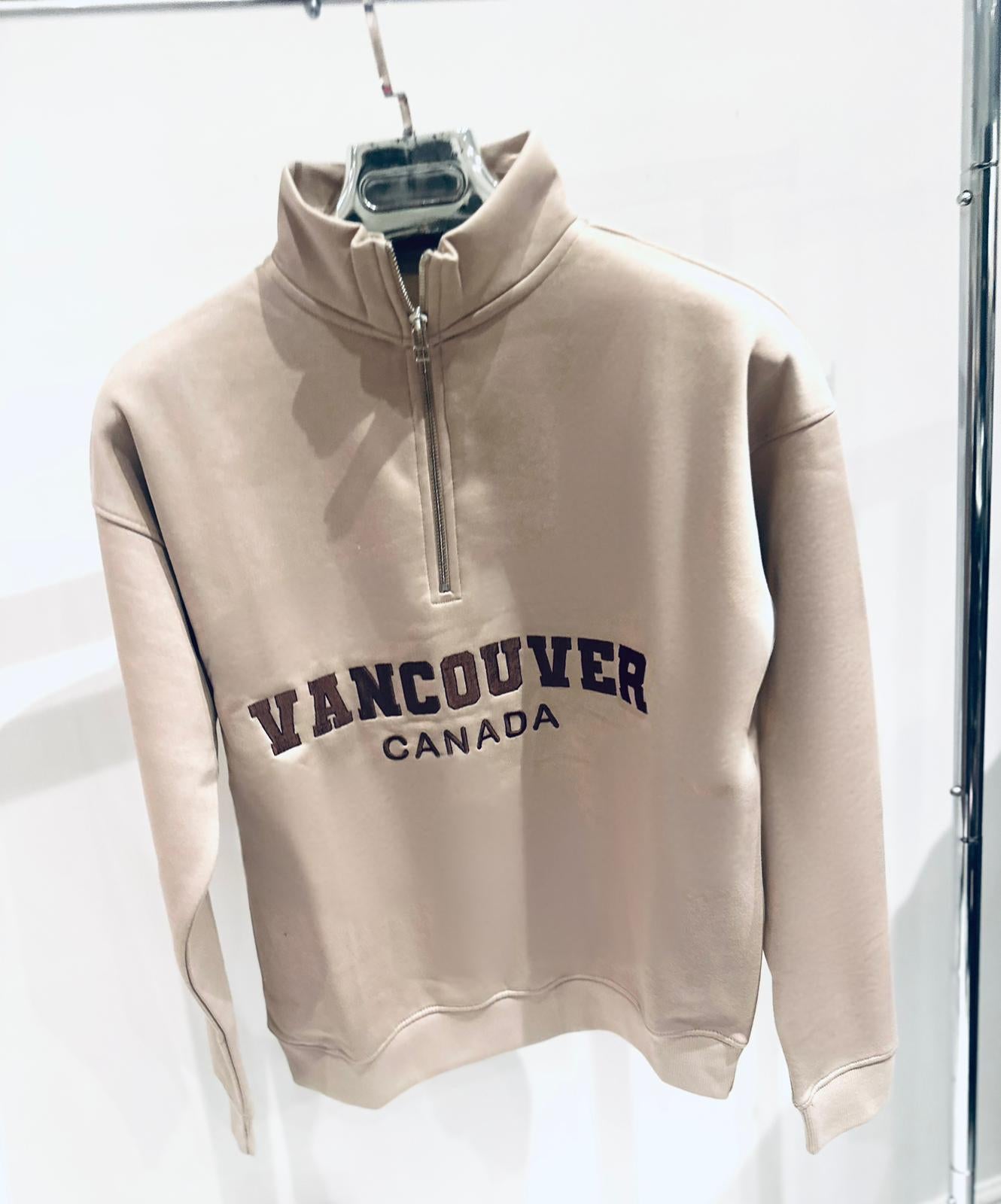 VANCOUVER Beige Embroidered Half Zip Oversized Sweatshirt
