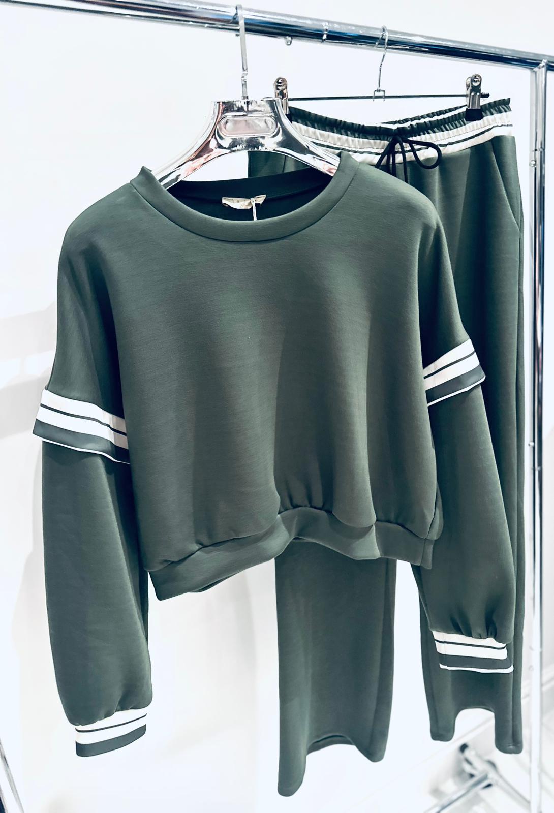 LUELLA Khaki Stripe Detail Top & Joggers Tracksuit