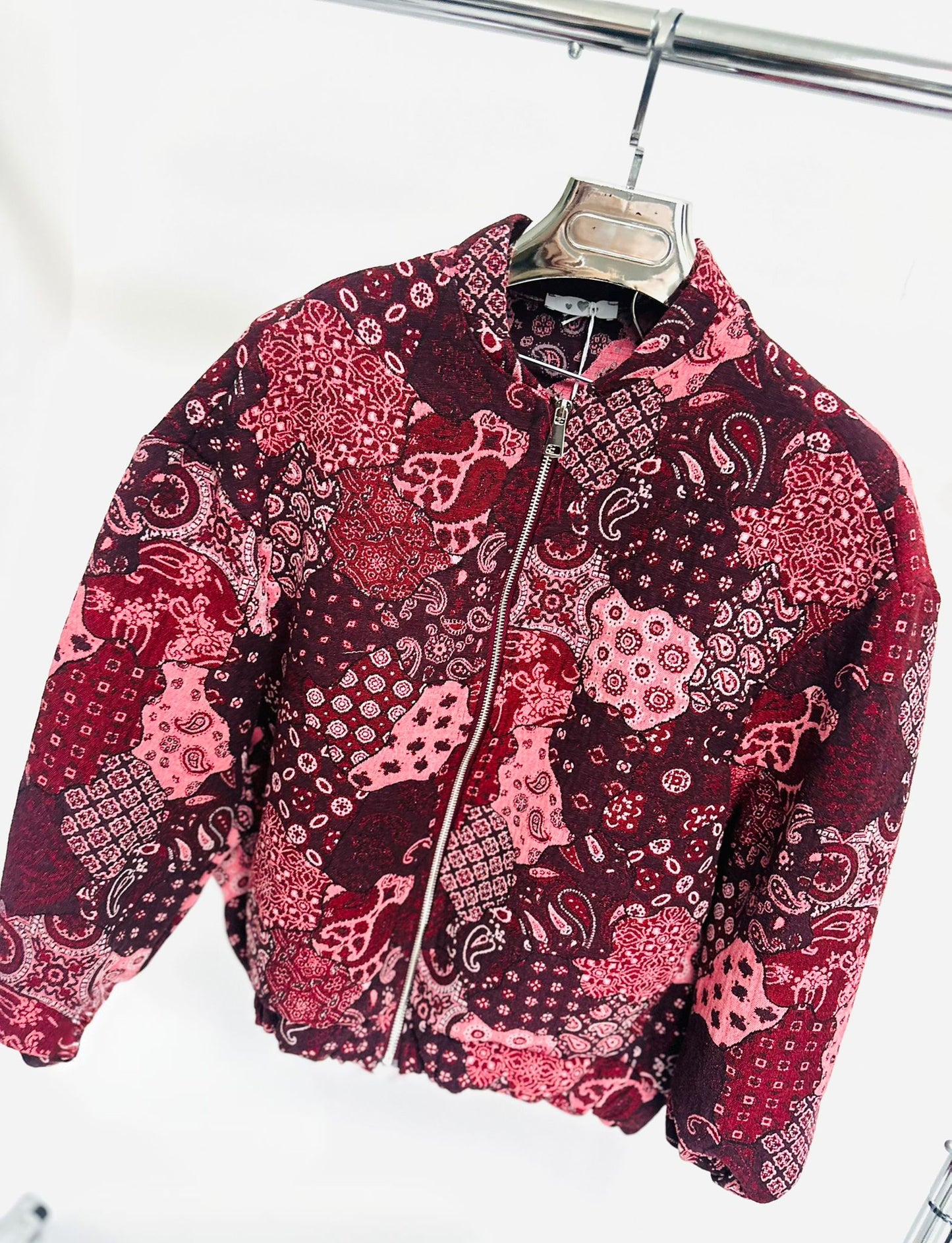 DAKOTA Burgundy Paisley Printed Bomber Style Jacket