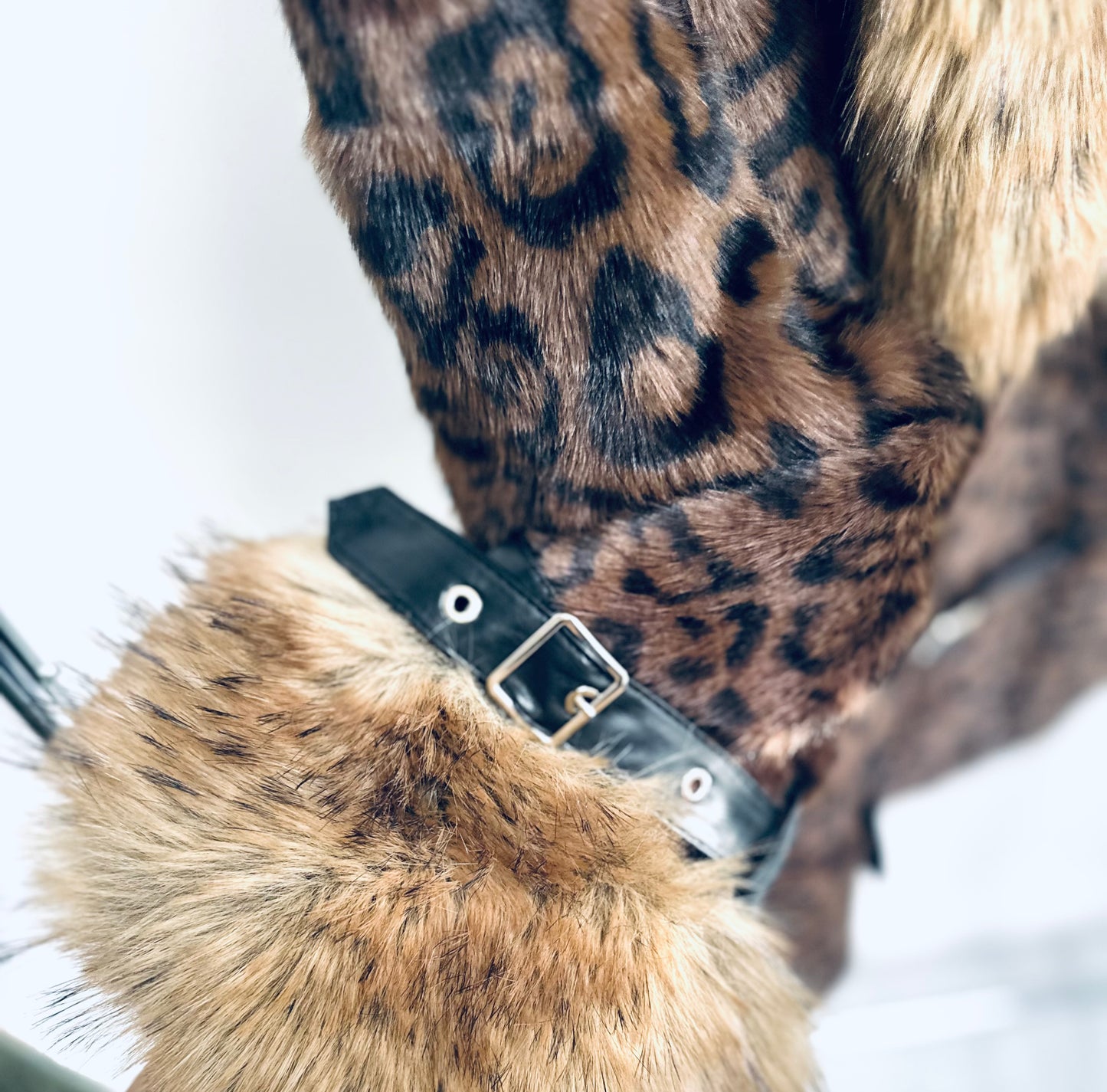 CAMARI Brown Leopard Print Faux Fur Collared Oversized Jacket