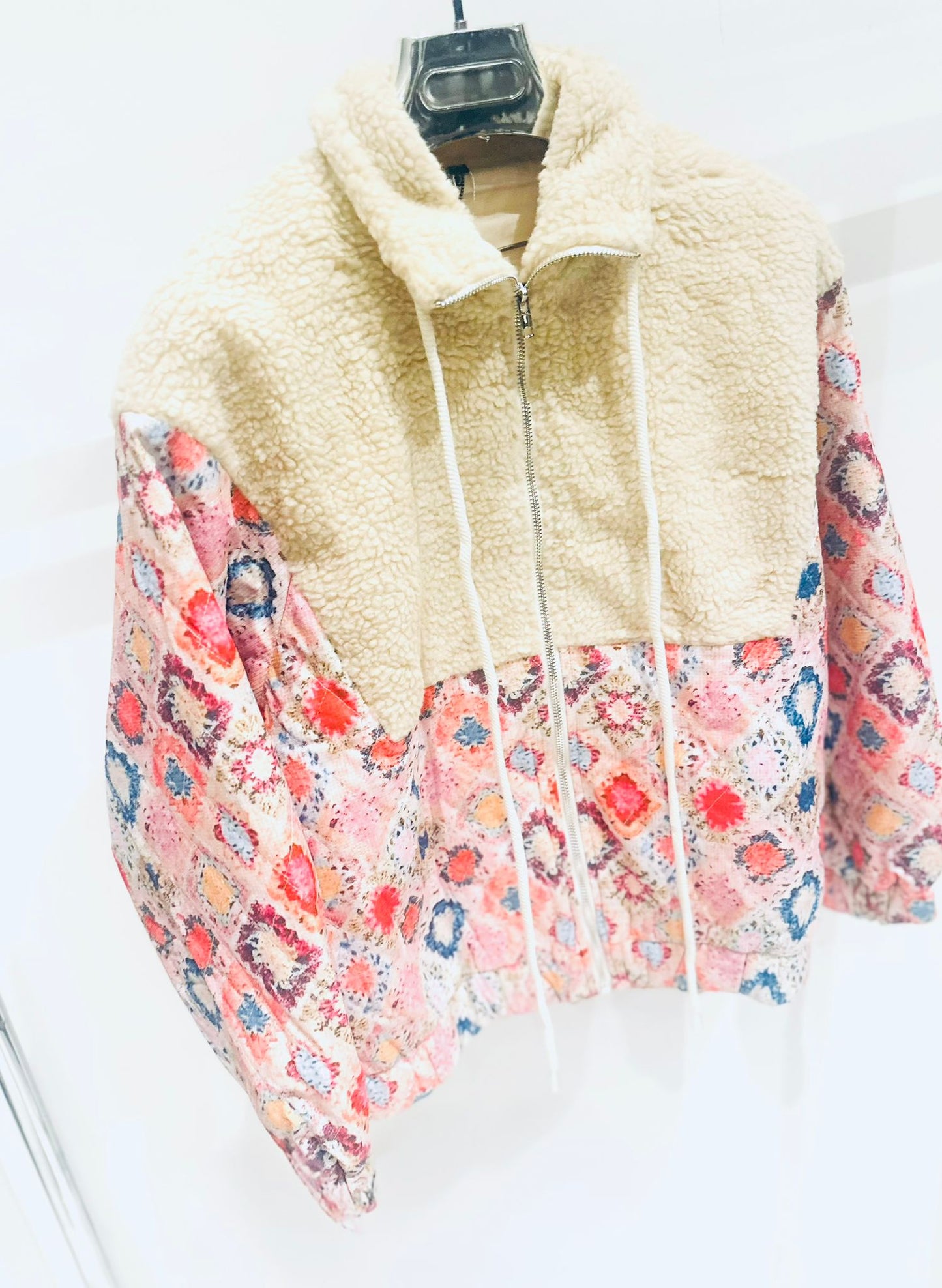 CESARIA Cream Teddy Top Zip Jacket