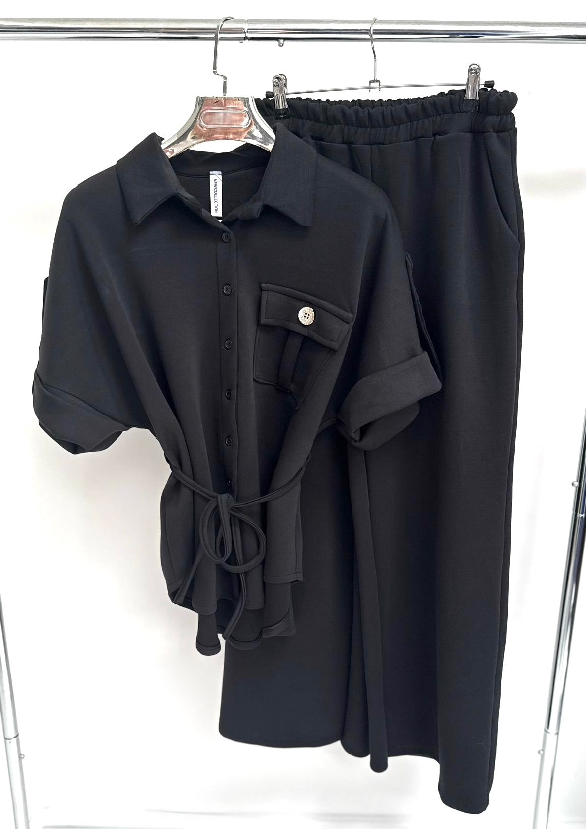 SAKINA Black Pocket Button Detail Top & Trousers Co-Ord