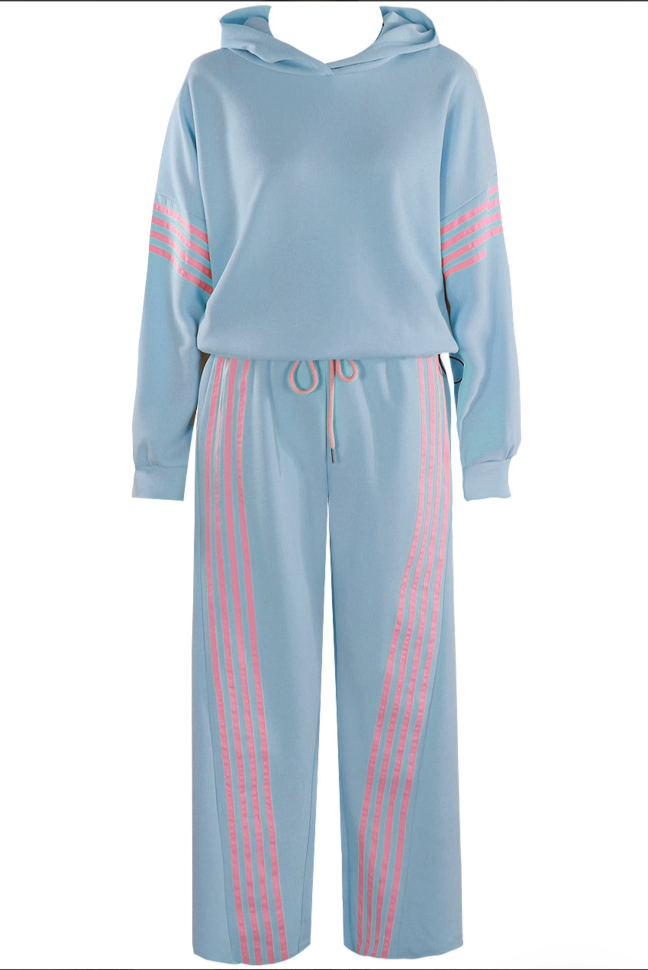 INAYA Blue Hoodie & Trousers Contrast Stripe Lounge Set