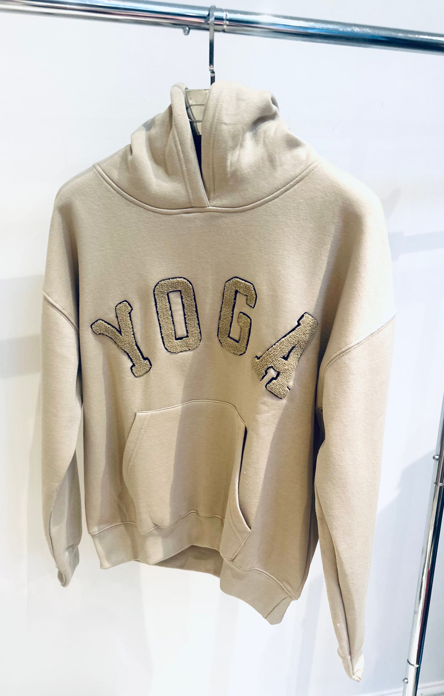 YOGA Beige Embossed Oversized Hoodie