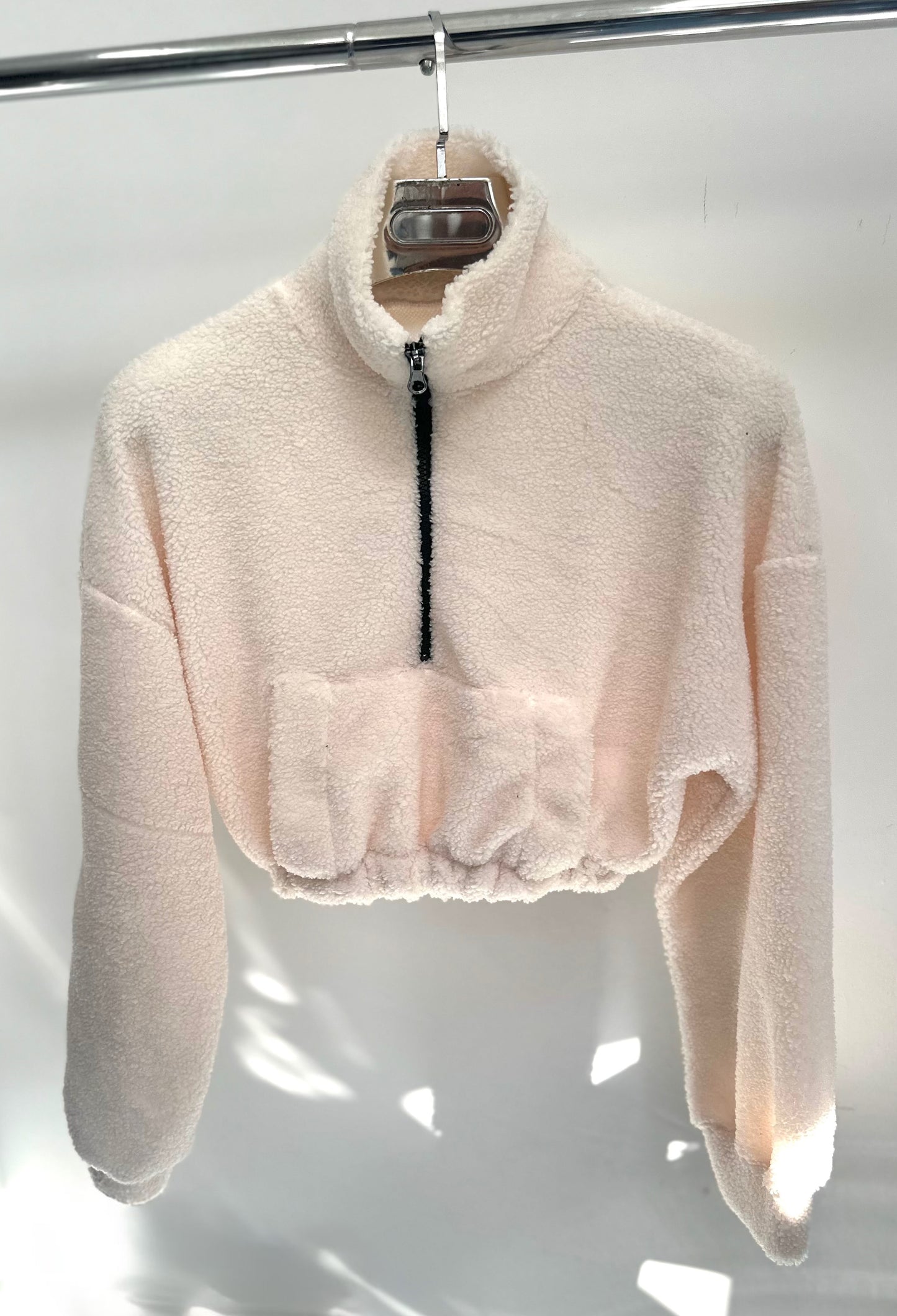 TEDDY Cream Cropped Fleece Half Zip Jumper