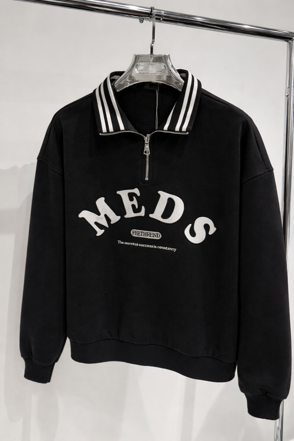 MANDISA Black Embroidered Half Zip Jumper