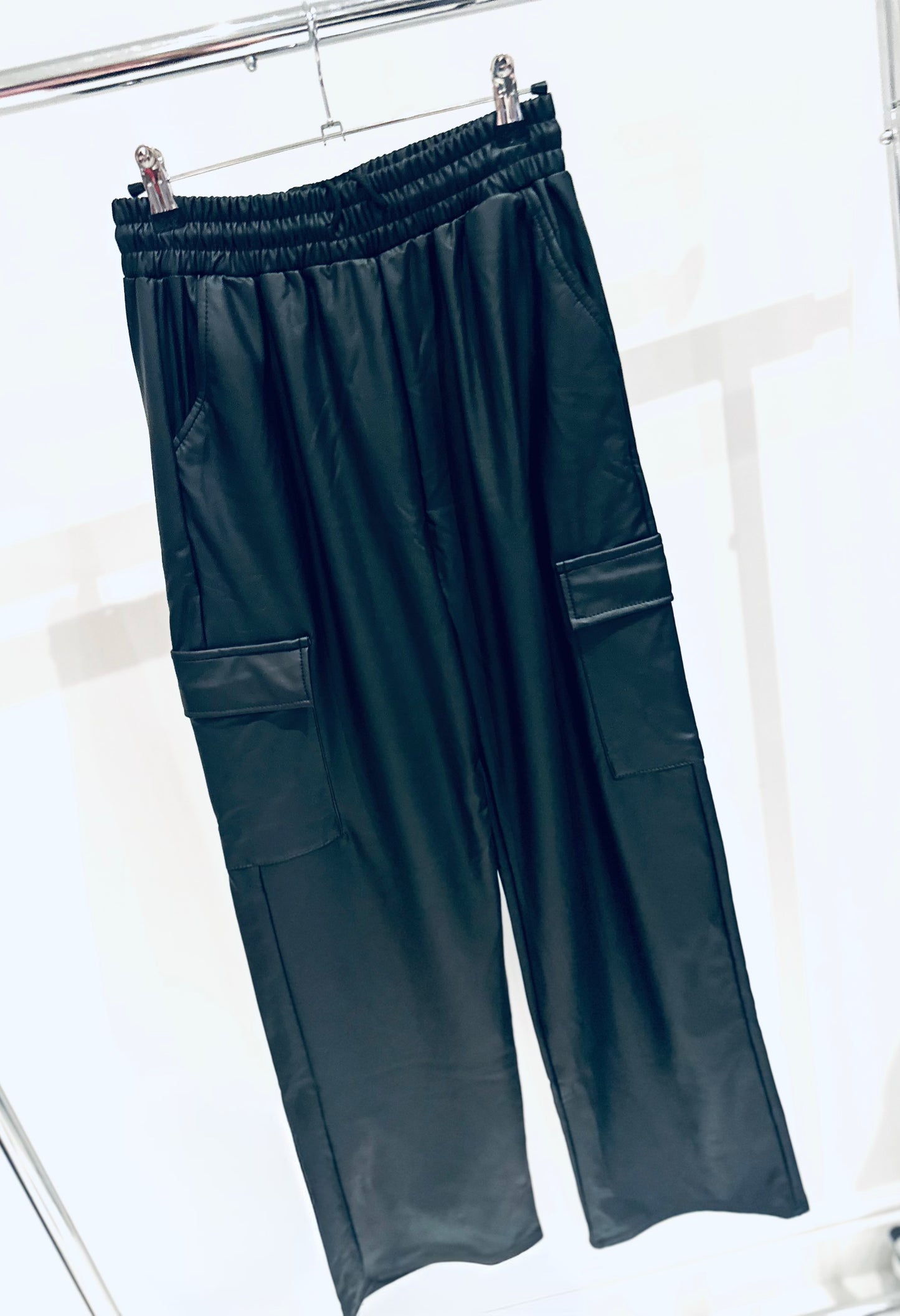 LOLA Black Faux Leather Combat Trousers