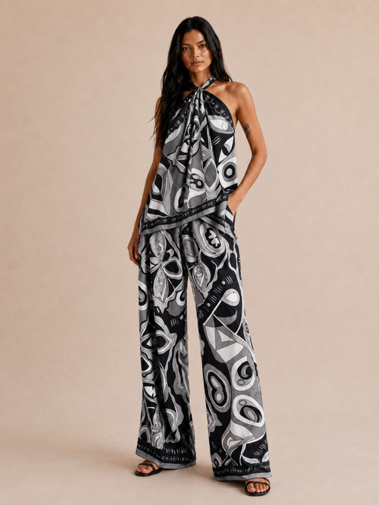 ISMERAI Black Halterneck Top & Trousers Co-Ord