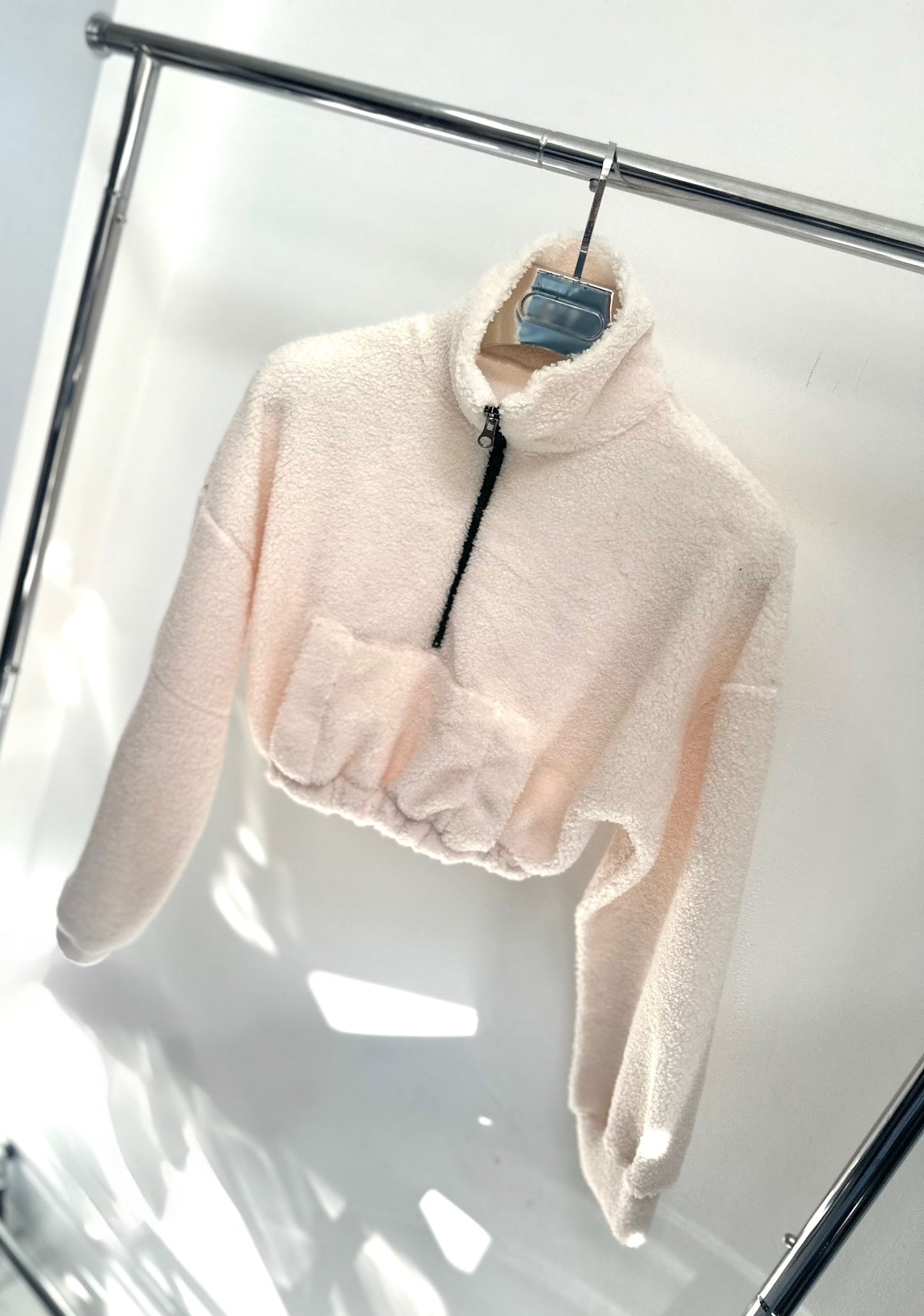 TEDDY Cream Cropped Fleece Half Zip Jumper