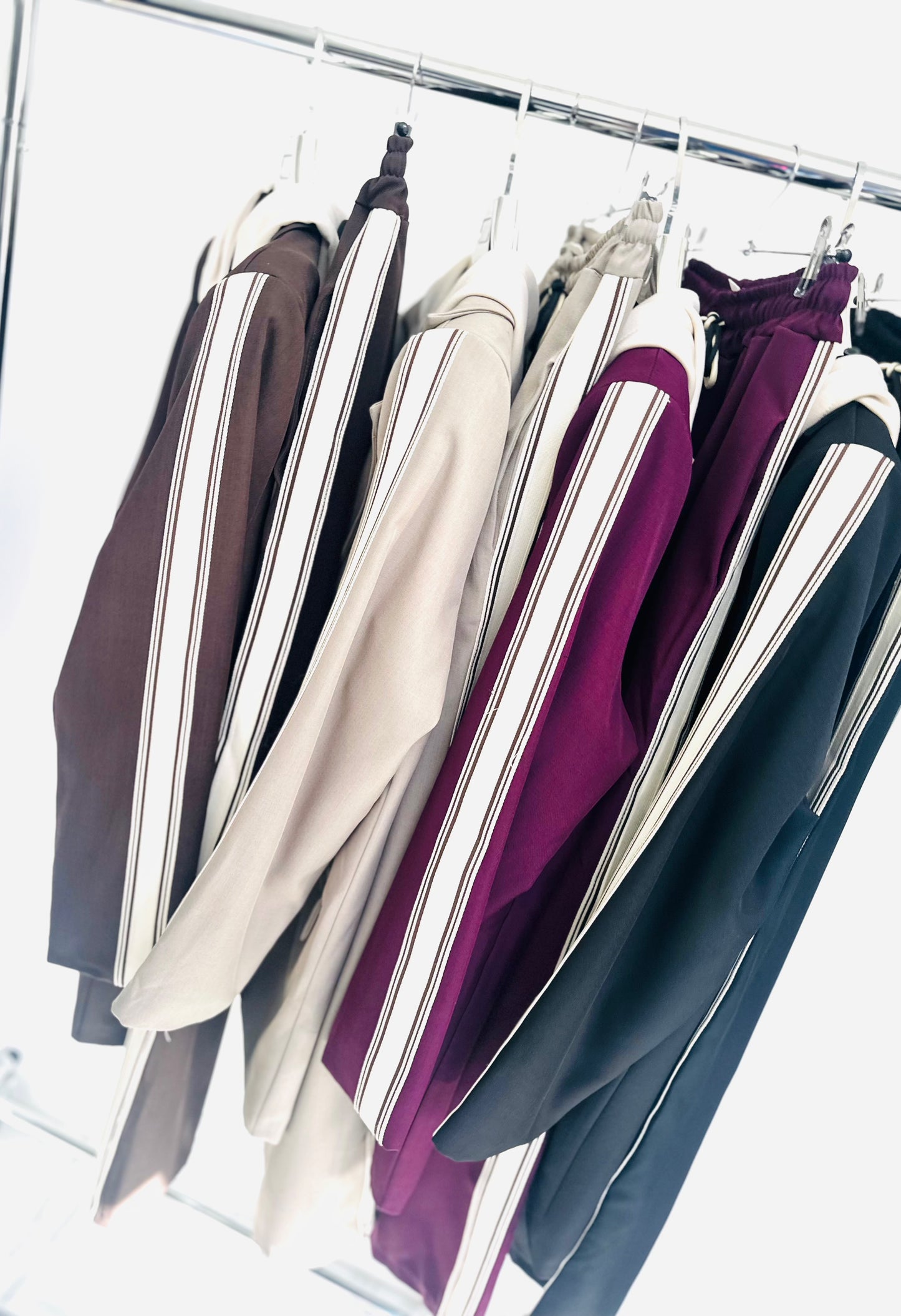 ZETTA Brown Side Stripe Hooded Blazer & Trousers Set