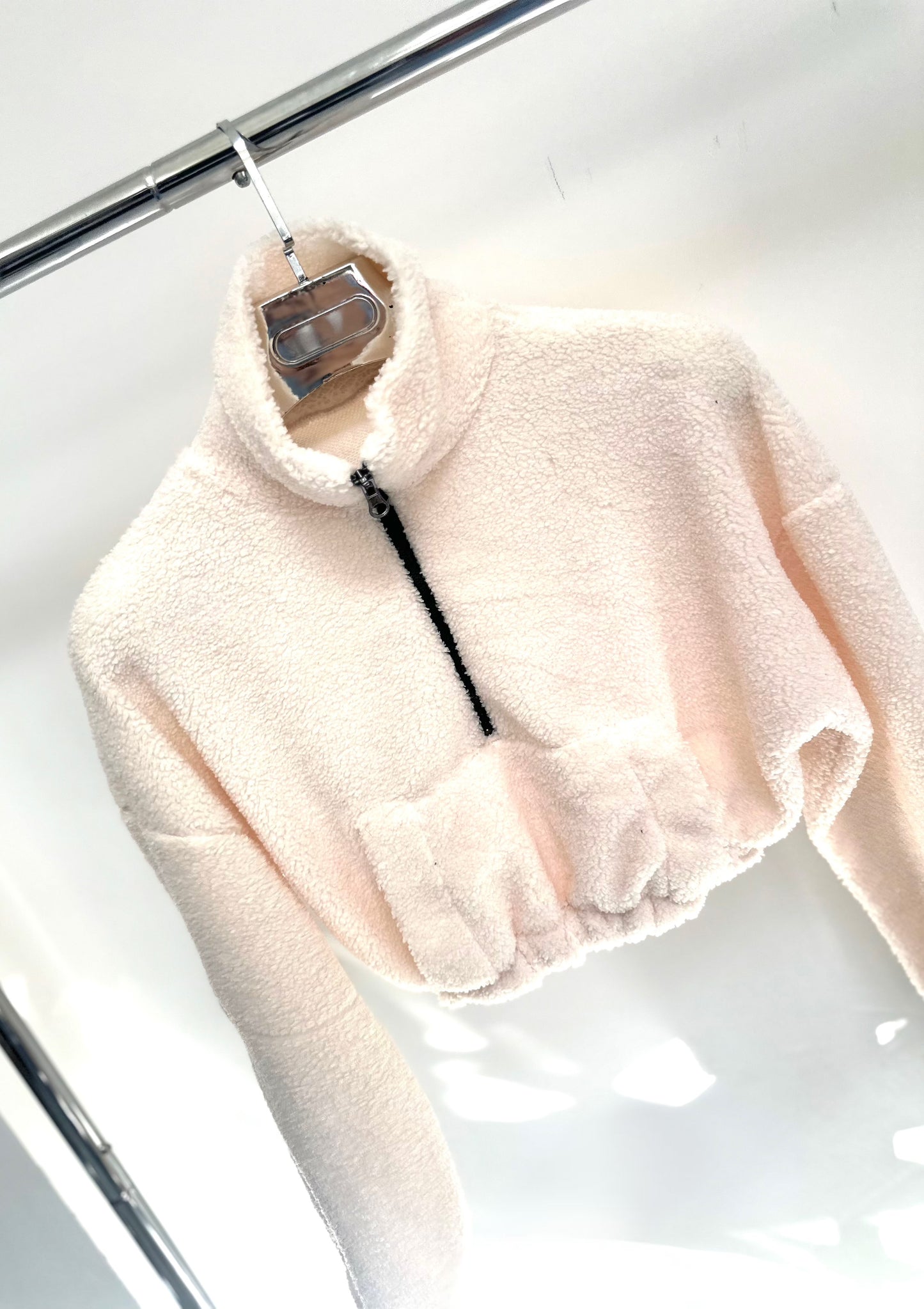 TEDDY Cream Cropped Fleece Half Zip Jumper