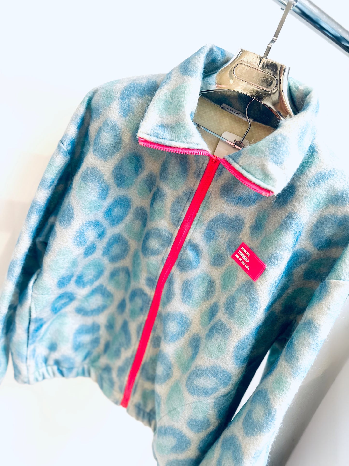 KEZIAH Blue Leopard Print Contrast Zip Jacket