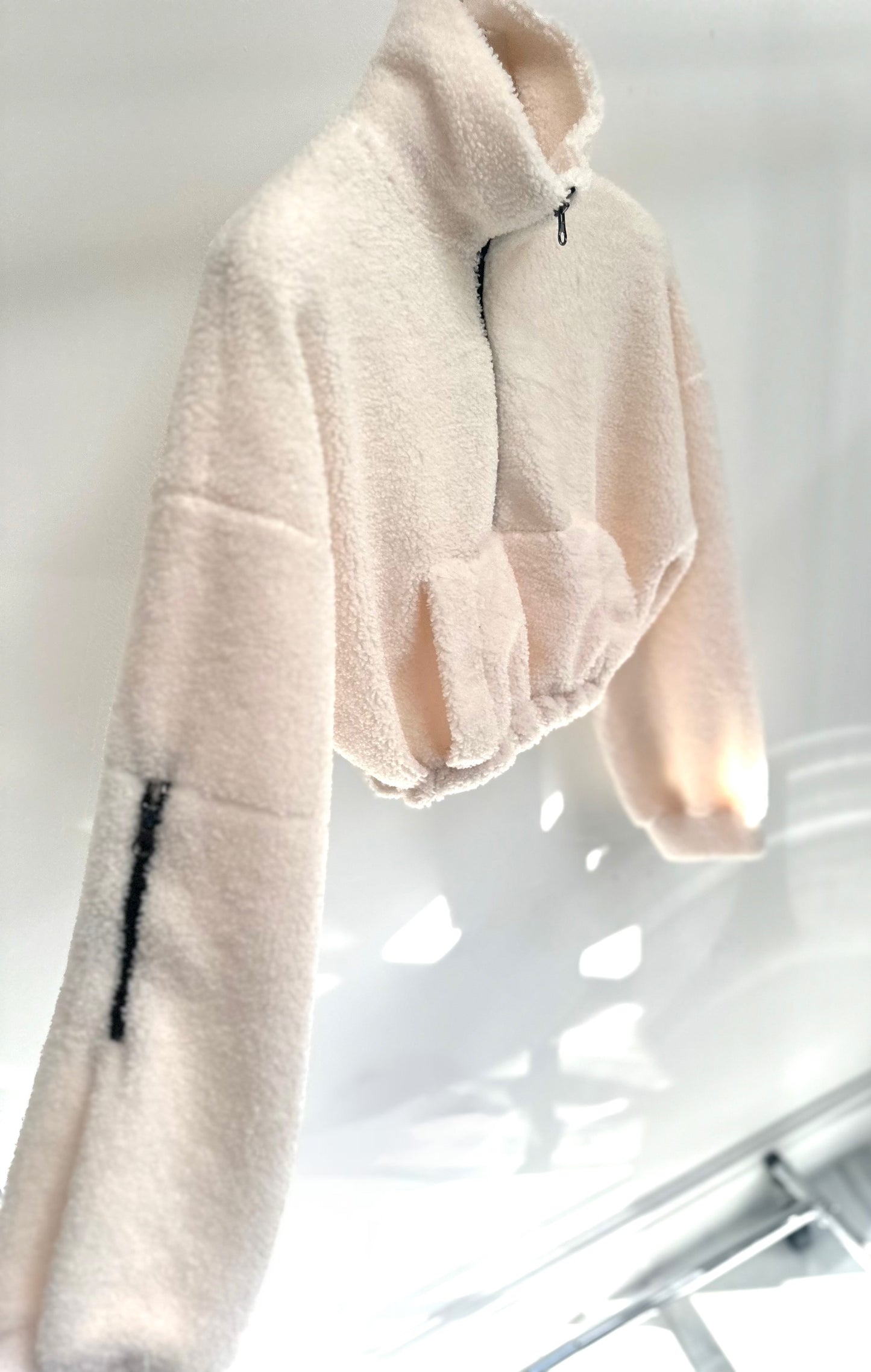 TEDDY Cream Cropped Fleece Half Zip Jumper
